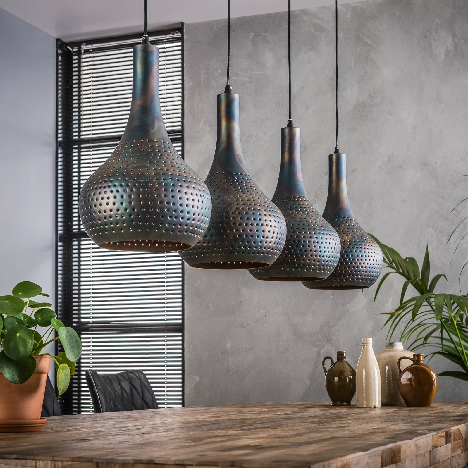Hanglamp (4 lichts) Punch Kegel - Zwartbruin