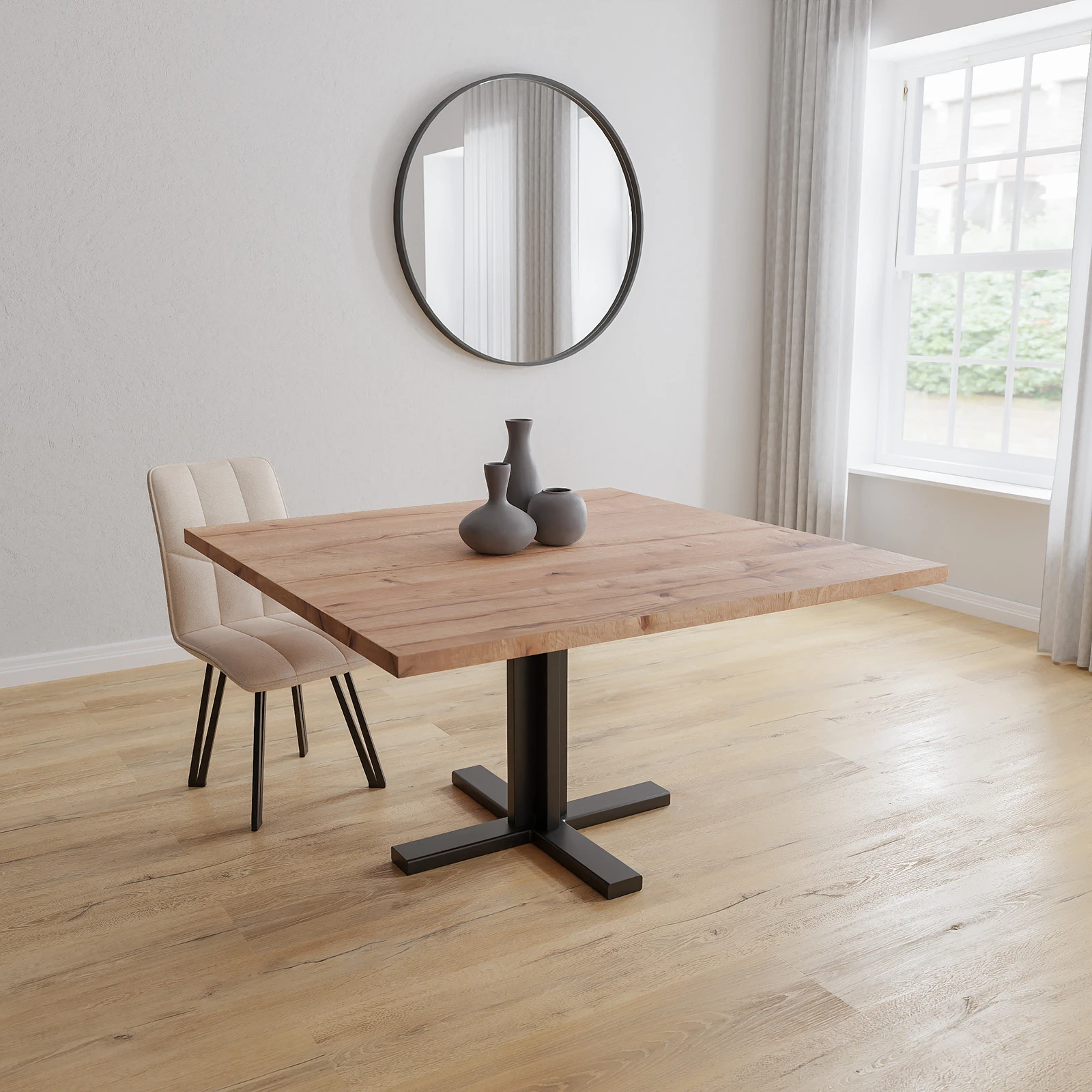 Eettafel Kolos - Vierkant Eiken Kiezel (140x140cm)