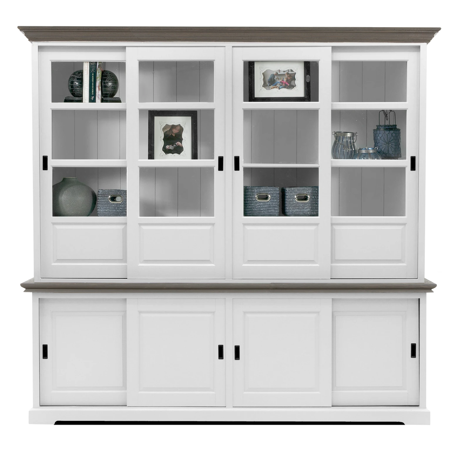 Schuifdeurkast (250cm - 4 deuren) - ClearWhite/Rustic Grey