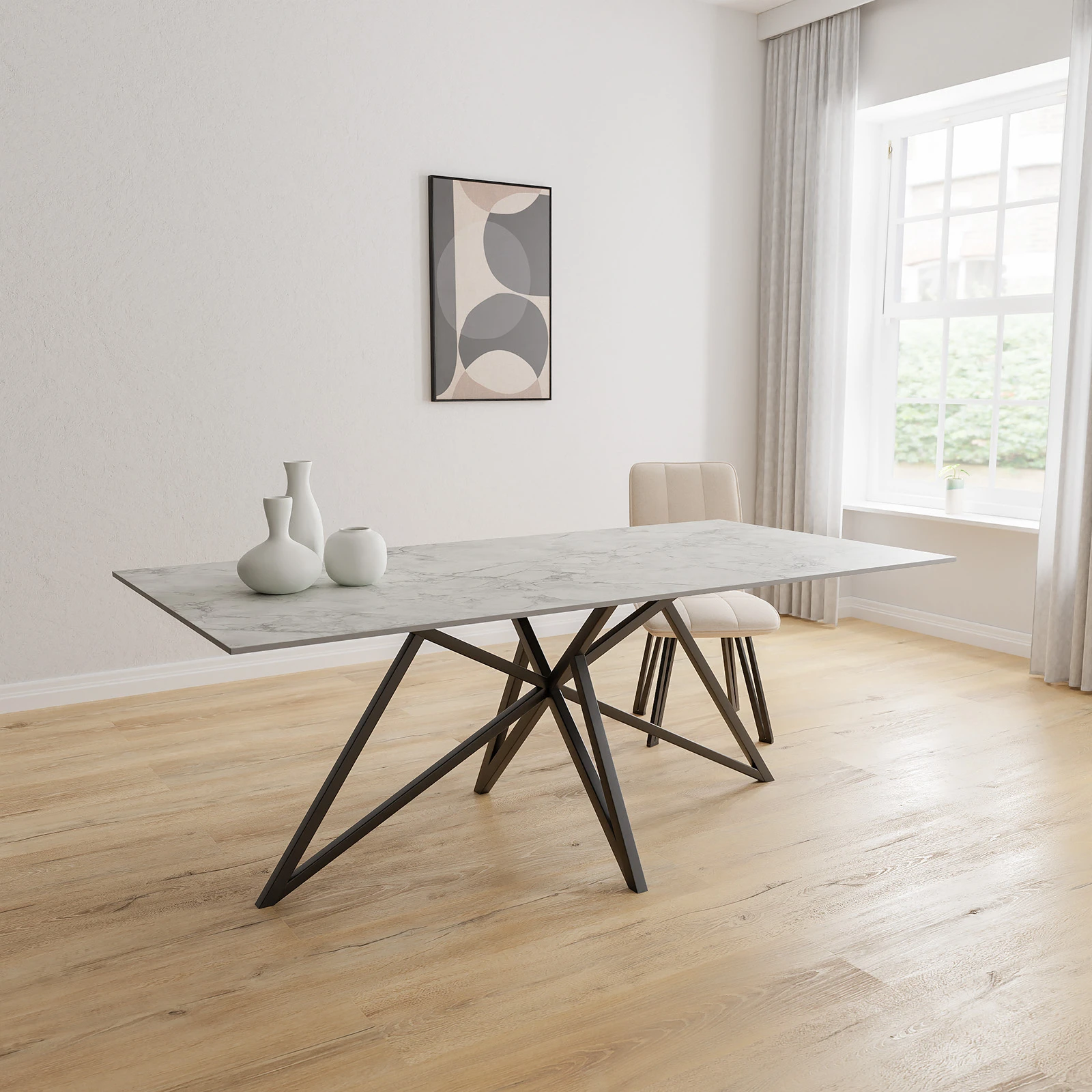 Eettafel Crosse - Rechthoek Keramiek Superwhite Satin (200x100cm)