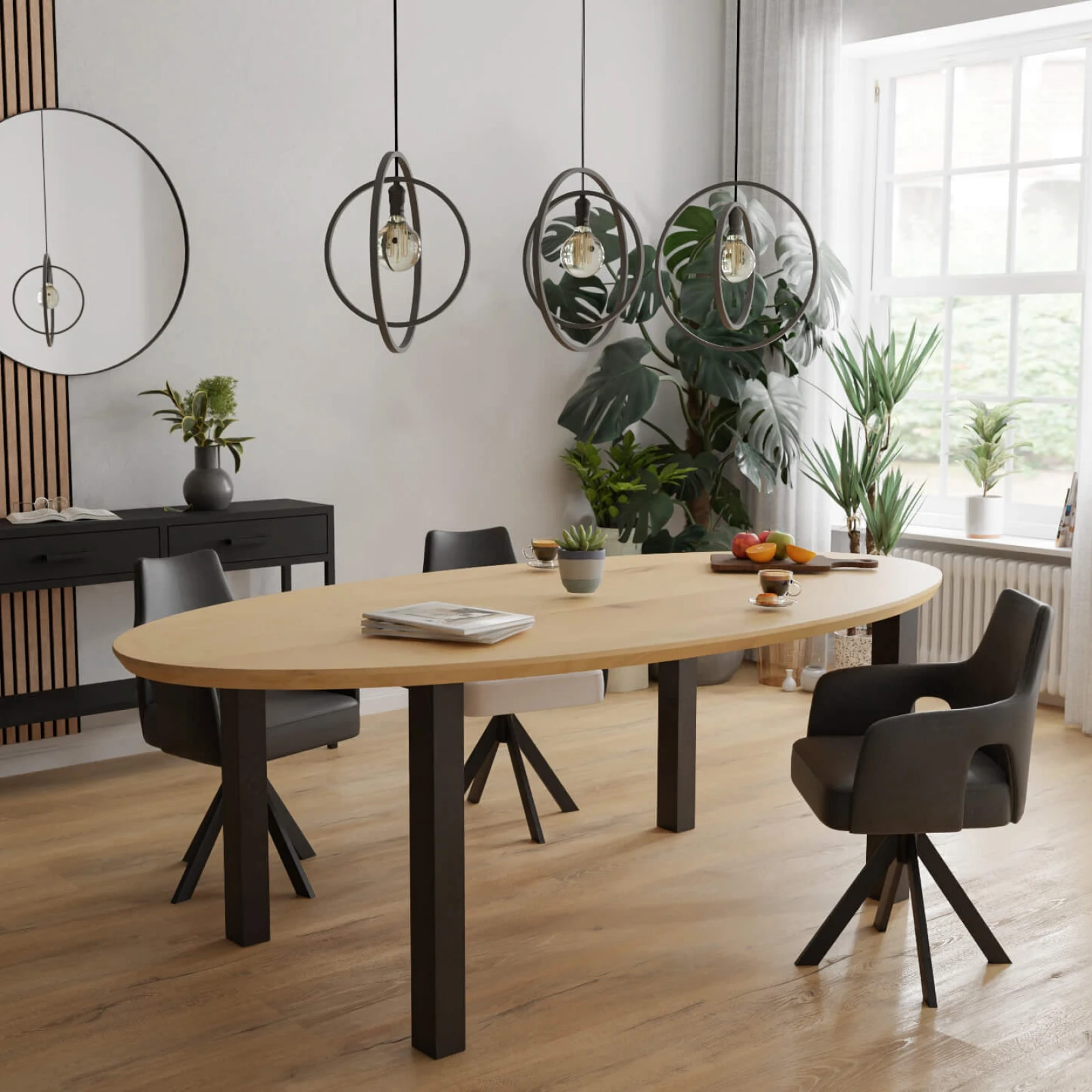 Eettafel Rechte Poot (80cm) - Ovaal Eiken Nature White (220x110cm)