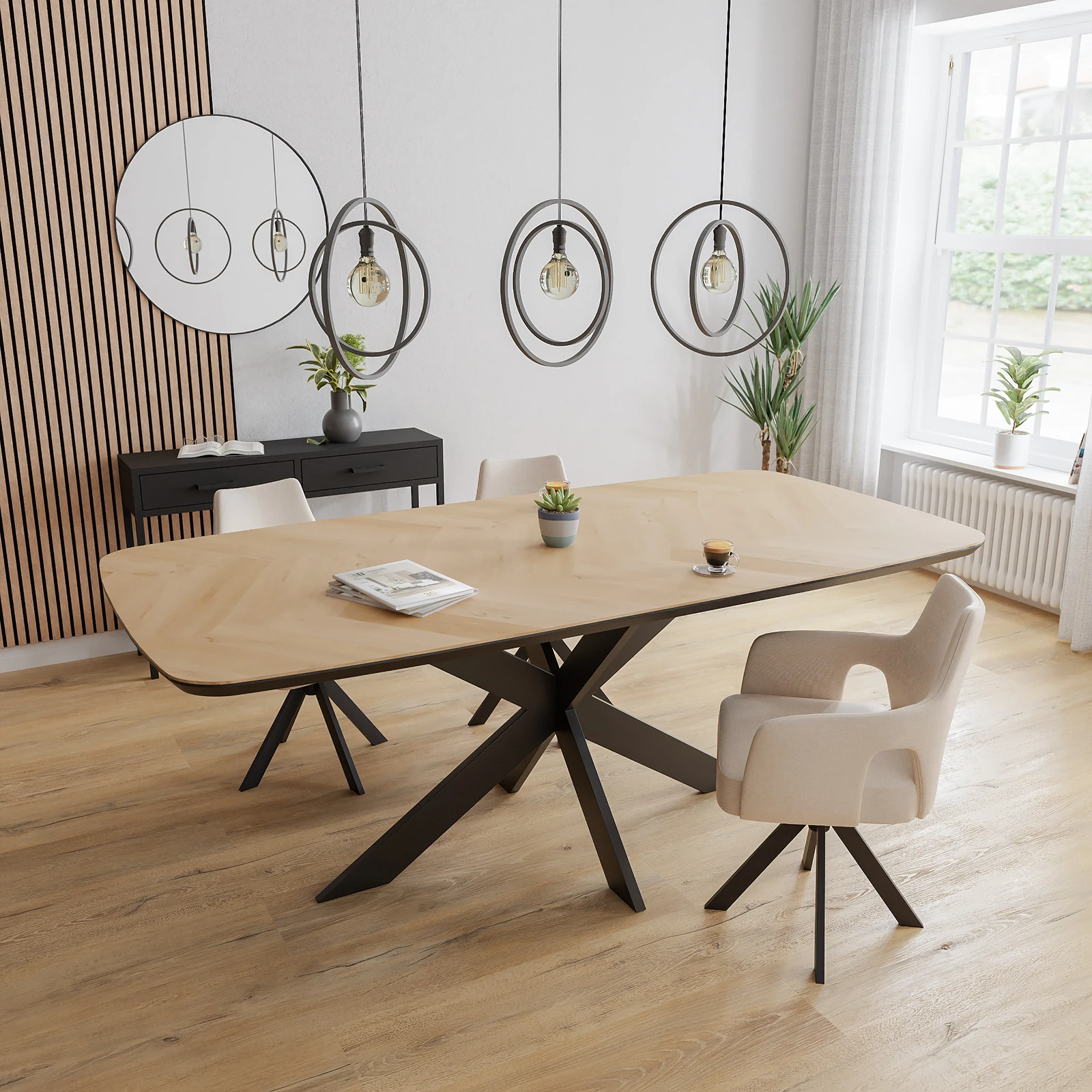 Eettafel Matrix - Deens Ovaal Eiken Visgraat Nature White (220x100cm)