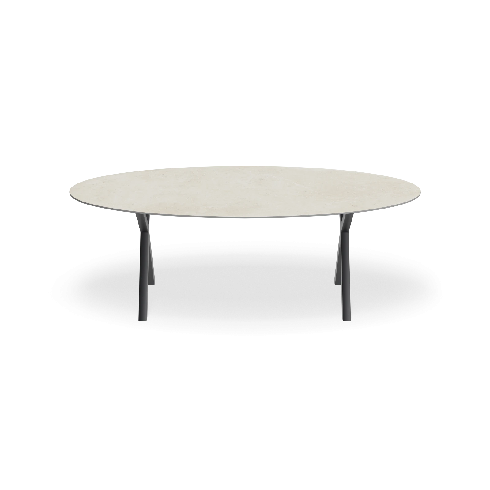 Eettafel X poot - Ovaal Keramiek Limestone Ivory Satin (220x110cm)