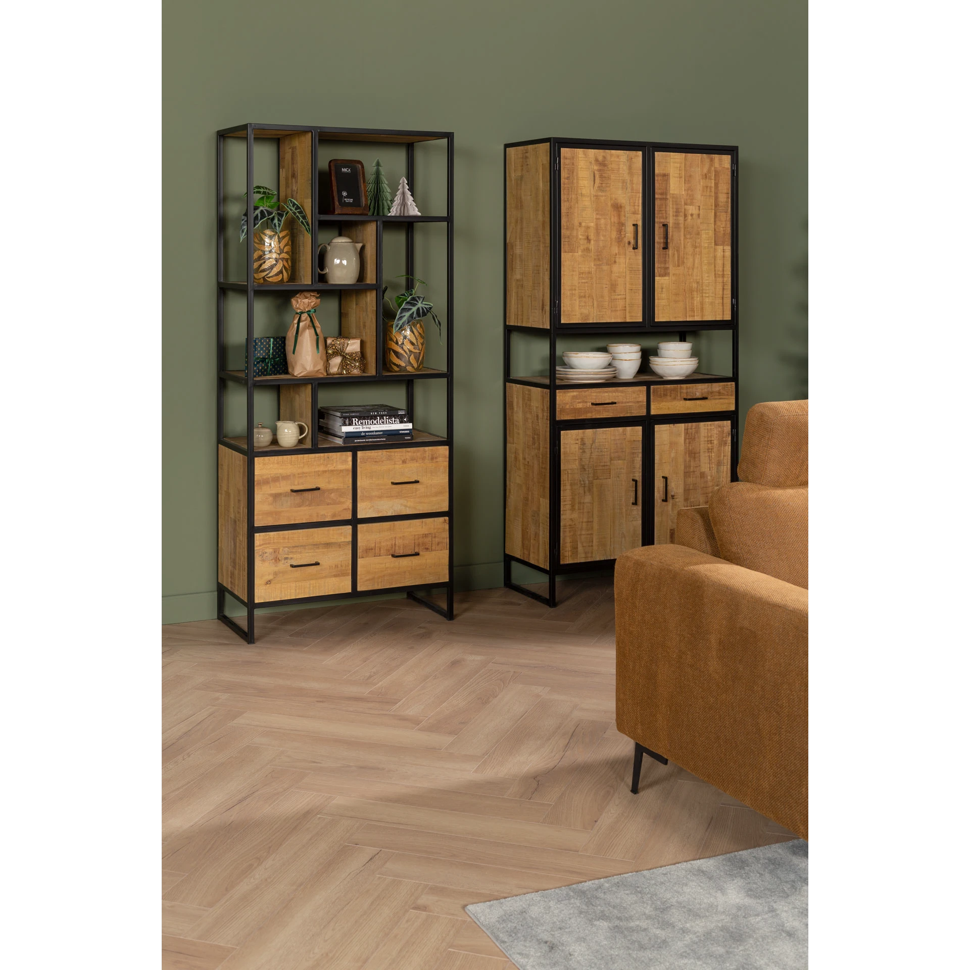 Opbergkast (2 deuren) Breeze - Seasoned Brown/Metaal Zwart