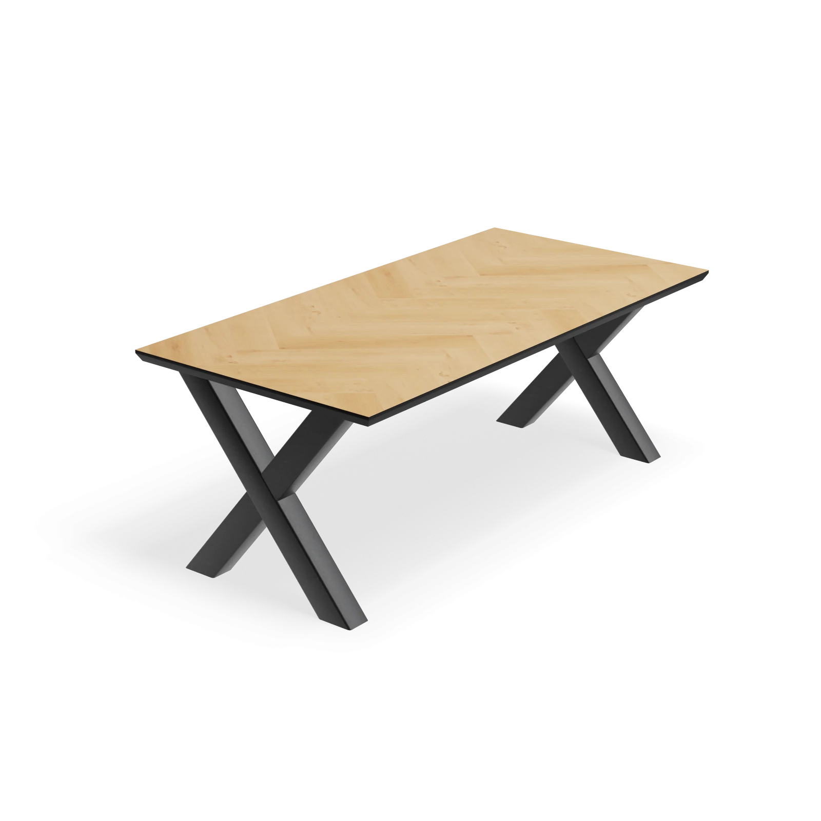 Eettafel X poot (10x10cm) - Rechthoek Eiken Visgraat Nature White (200x100cm)