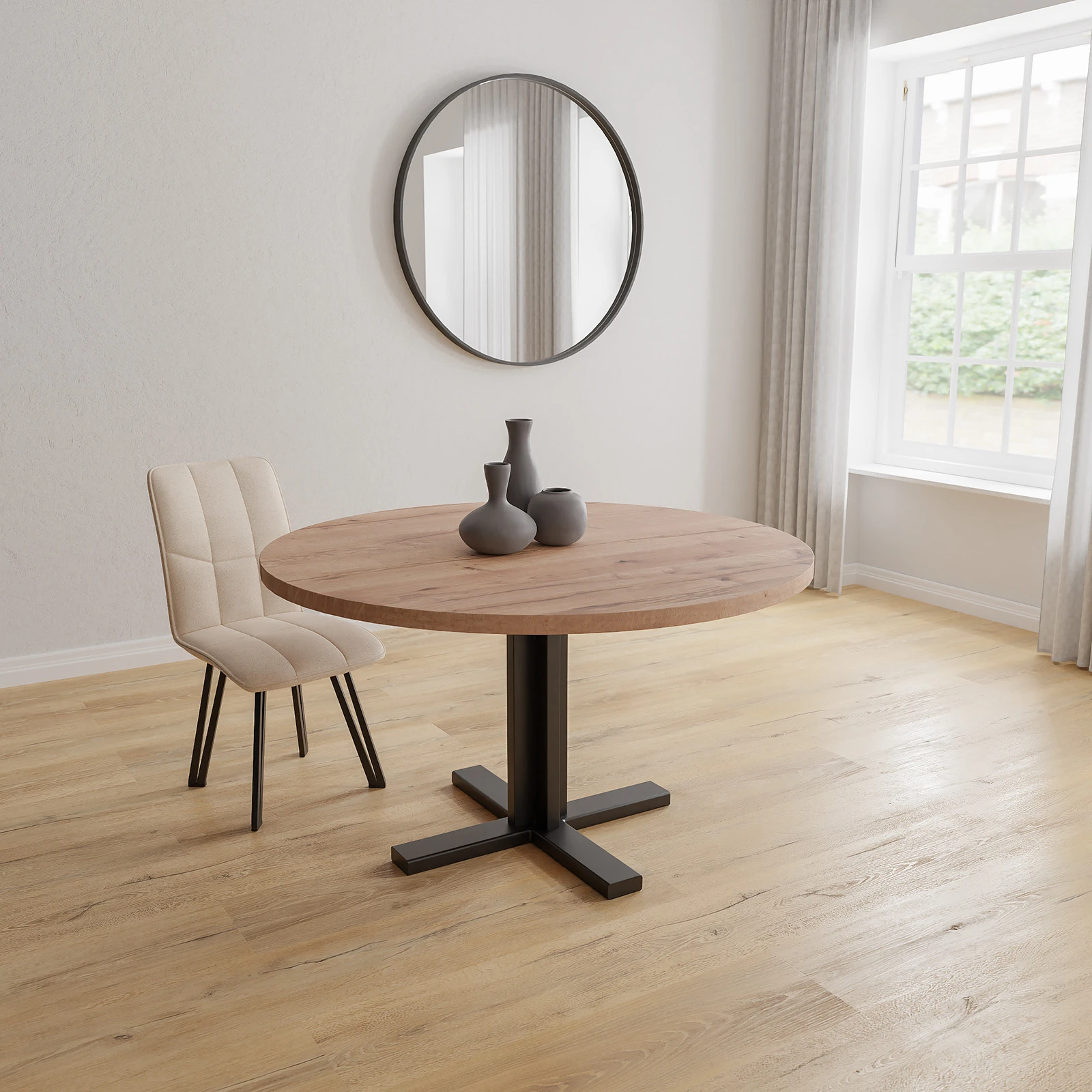Eettafel Kolos - Rond Eiken Kiezel (140cm)