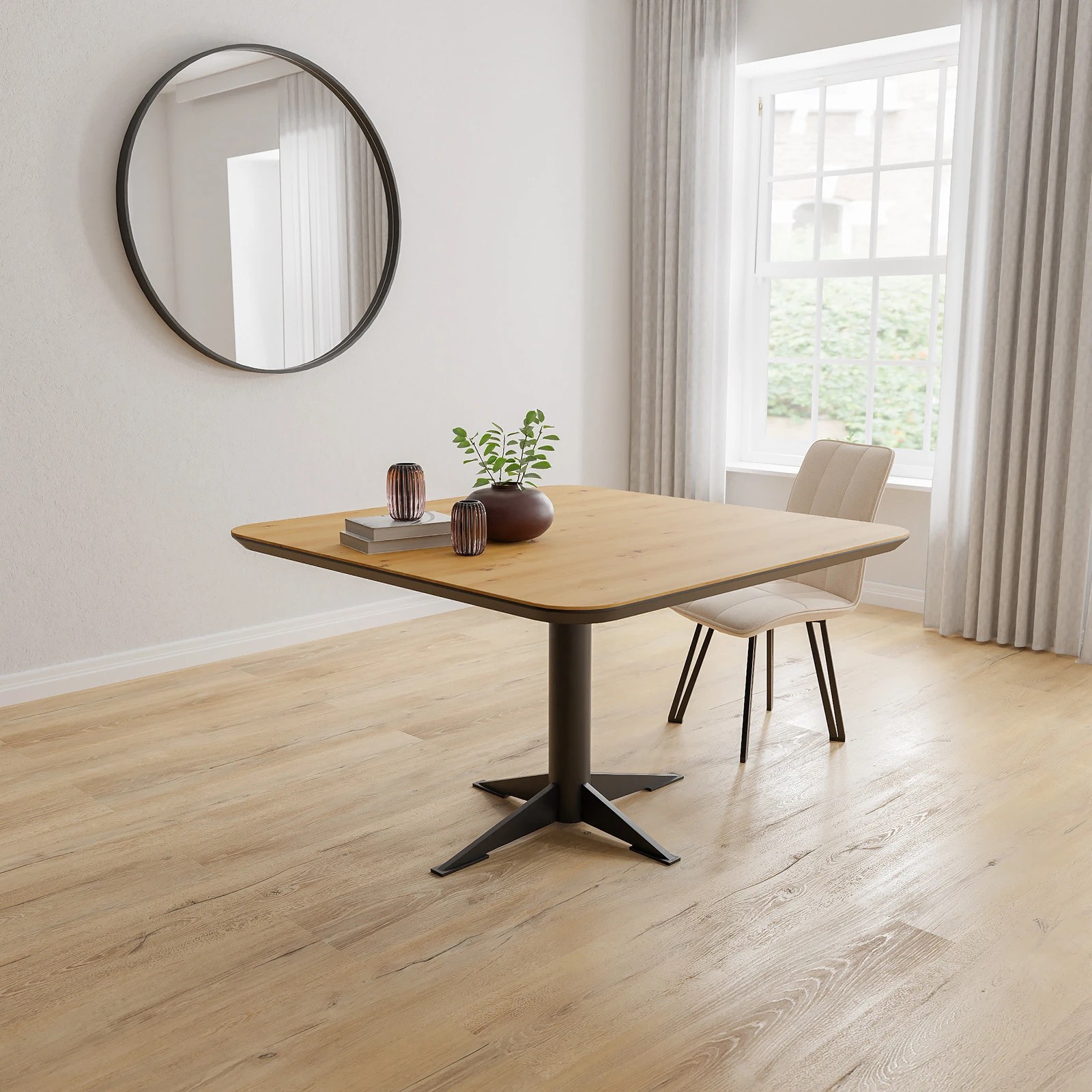 Eettafel Westfield - Vierkant afgeronde hoeken HPL Houtlook Naturel (130x130cm)