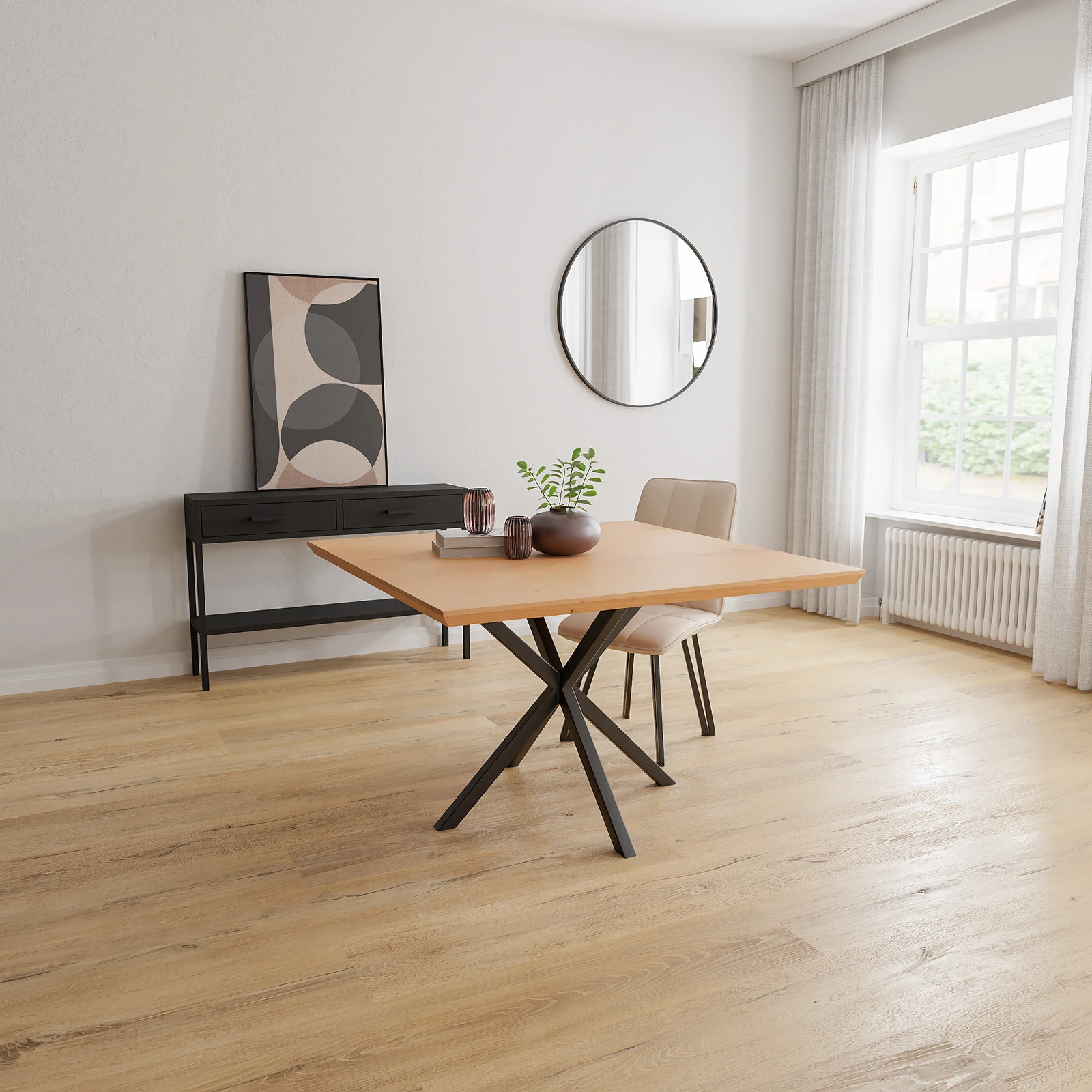 Eettafel North - Vierkant Eiken Nature White (120x120cm)