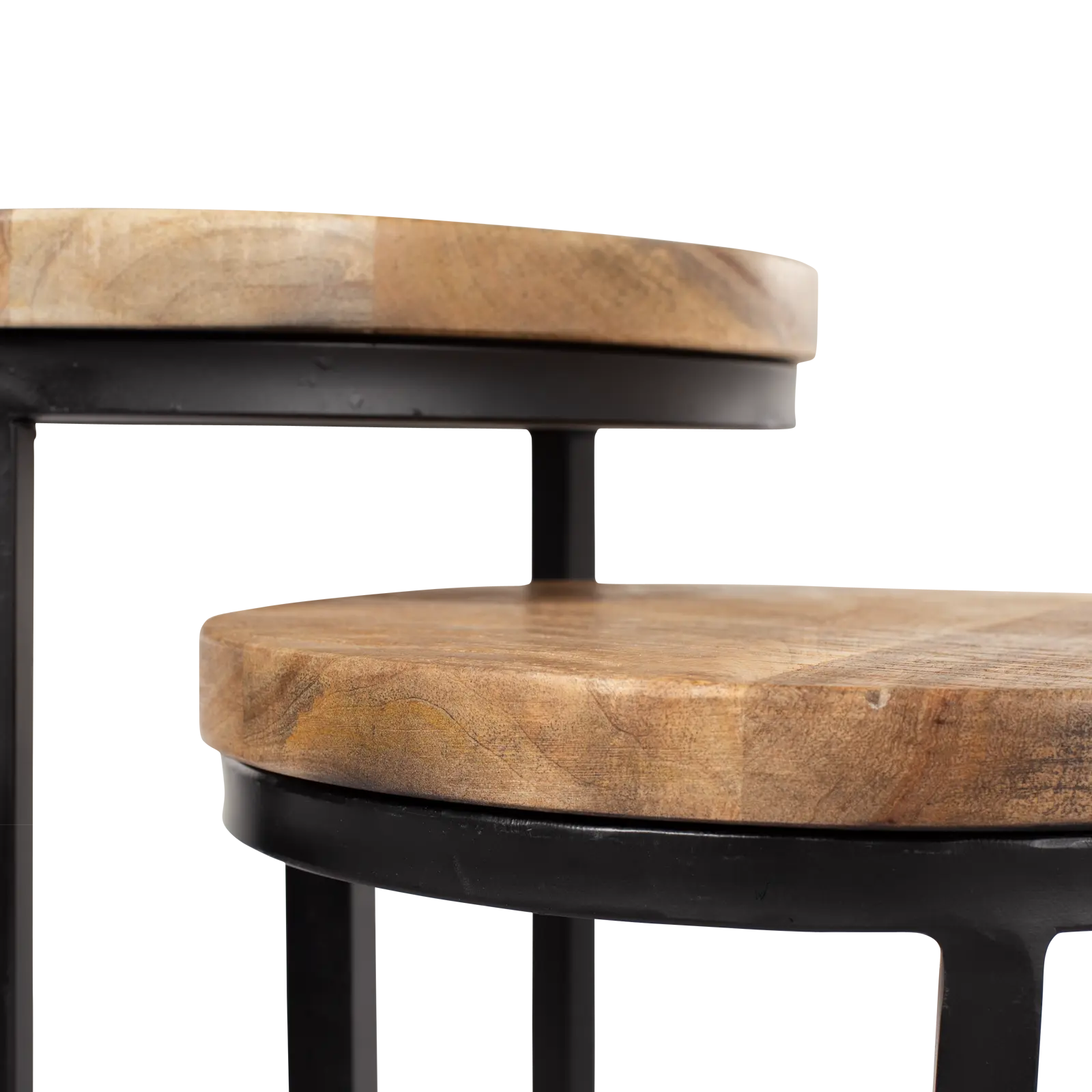 Bijzettafel set van 2 - Acco - rond 42+32 cm - Mangohout Naturel