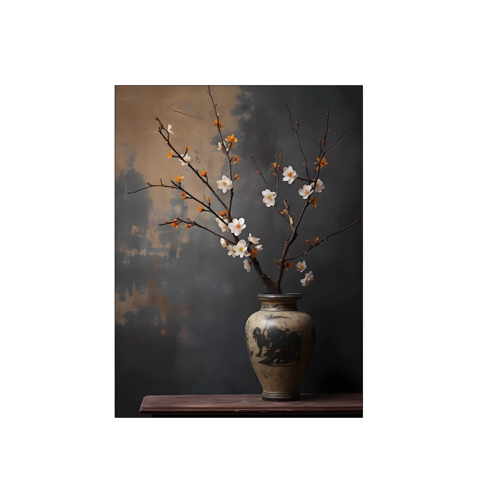 Wanddecoratie 80x110 Dark Blossom Vase (small)