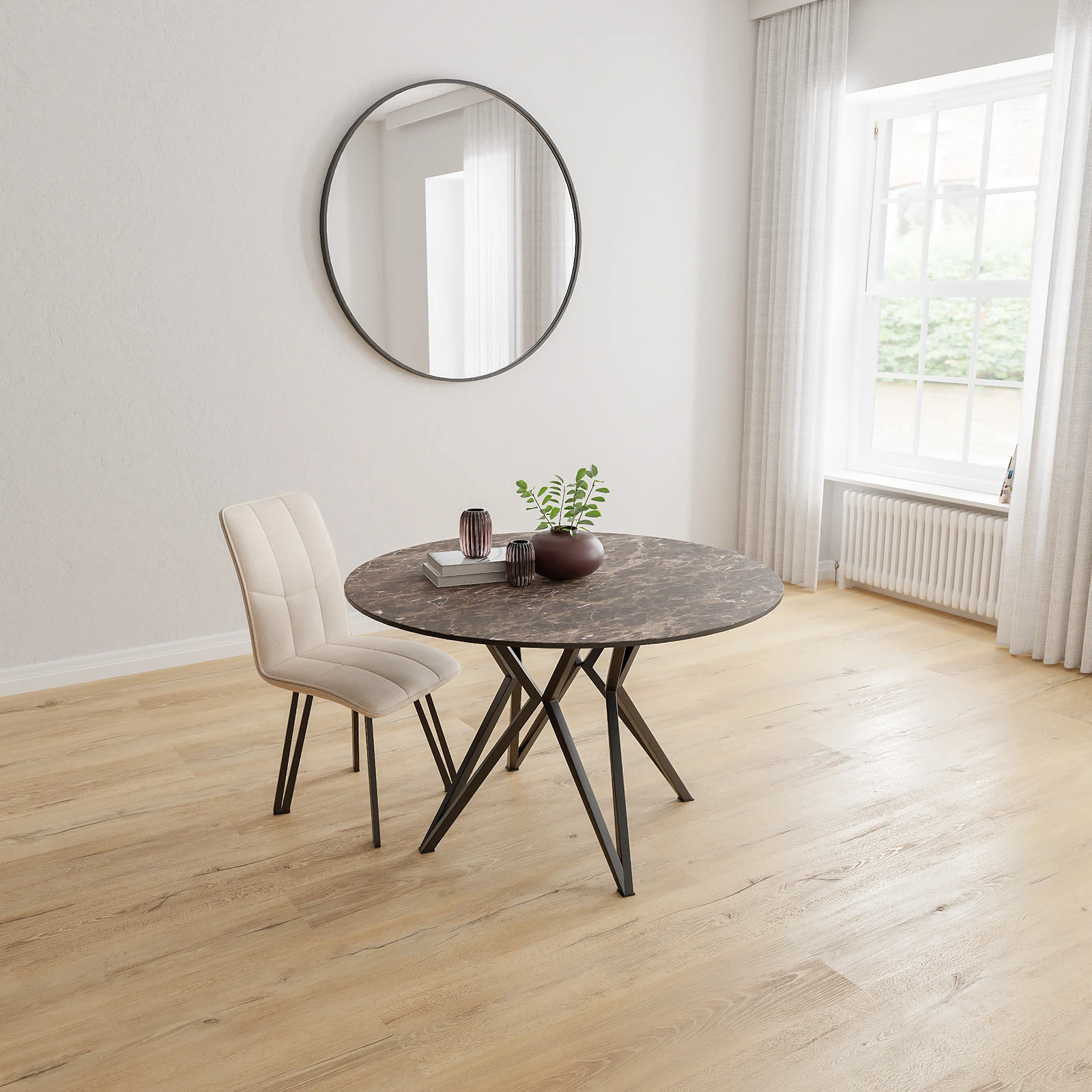 Eettafel Crosse - Rond Keramiek Emprador Dark Satin (120cm)