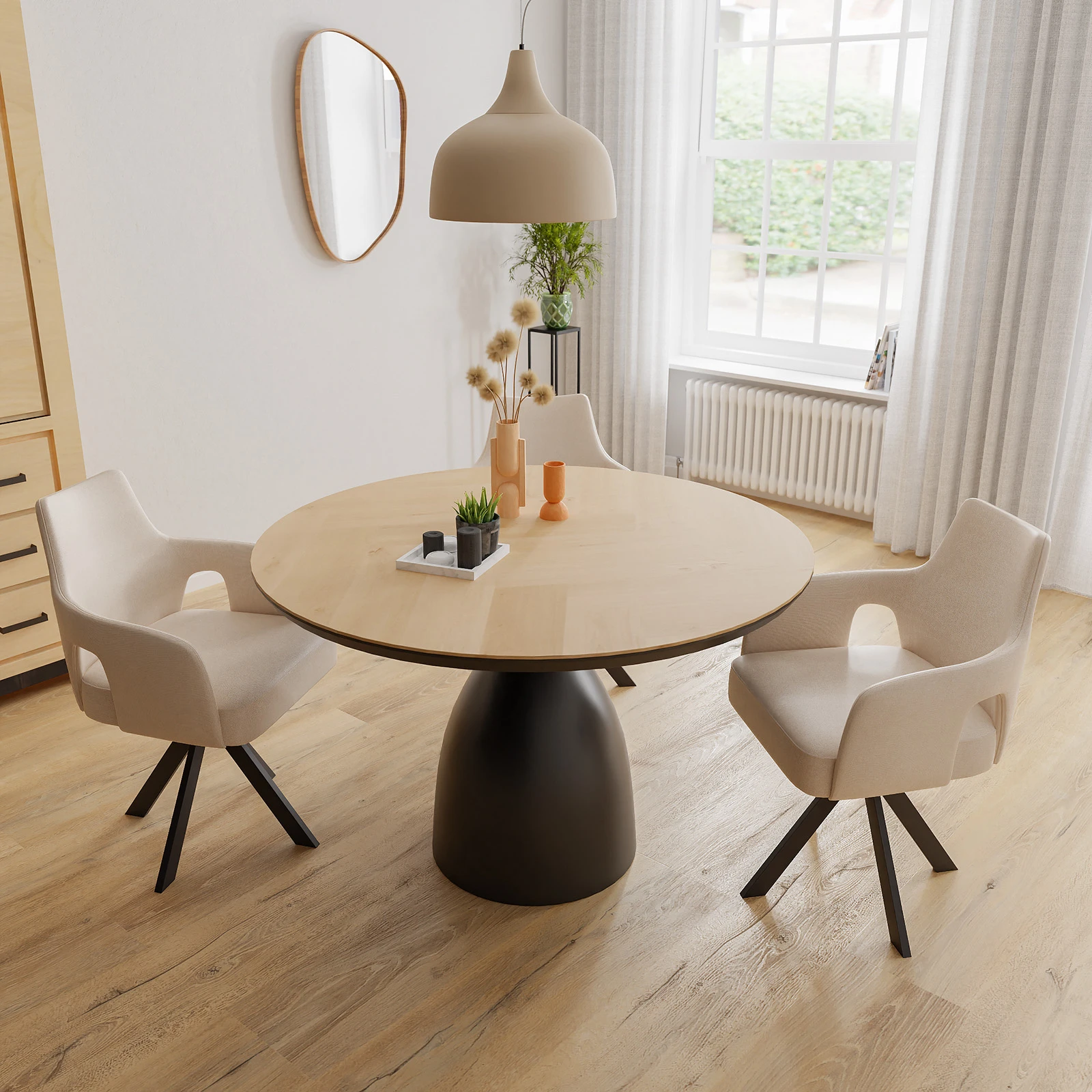 Eettafel Dome - Rond Eiken Visgraat Nature White (120cm)