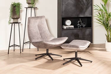 Draaifauteuil grijs met voetenbank
