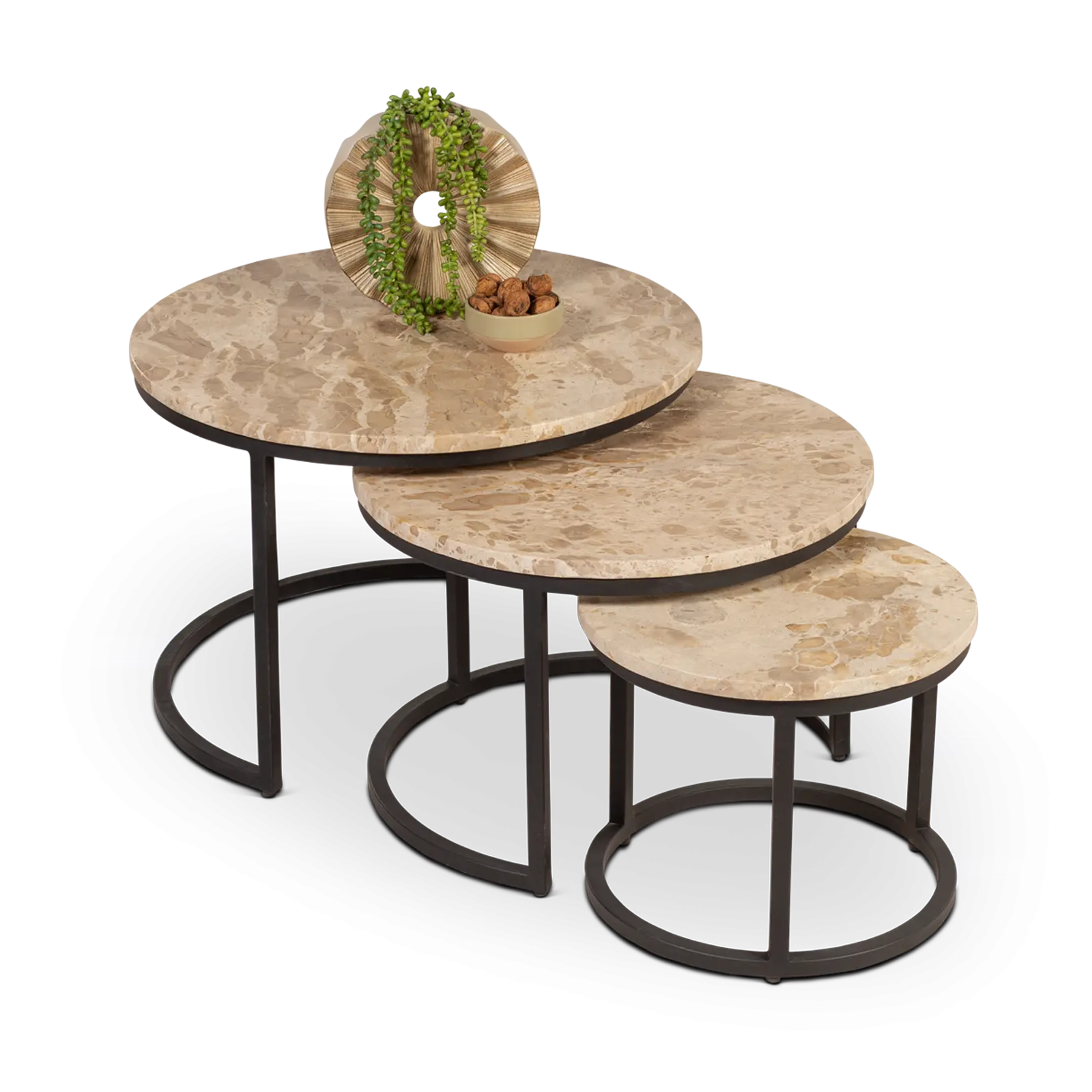 Salontafel set van 3 Avola - rond 65/55/40 cm - Travertine Naturel