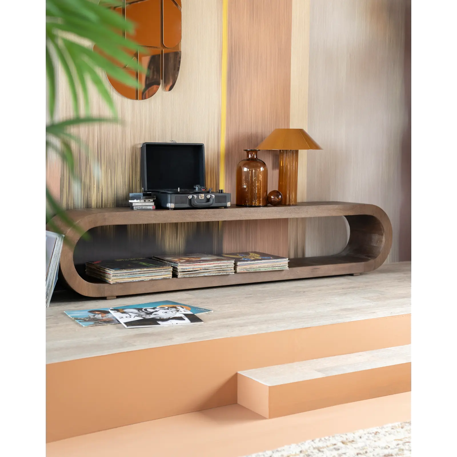 TV meubel Elora - 200 cm - organische vorm - Mangohout Bruin