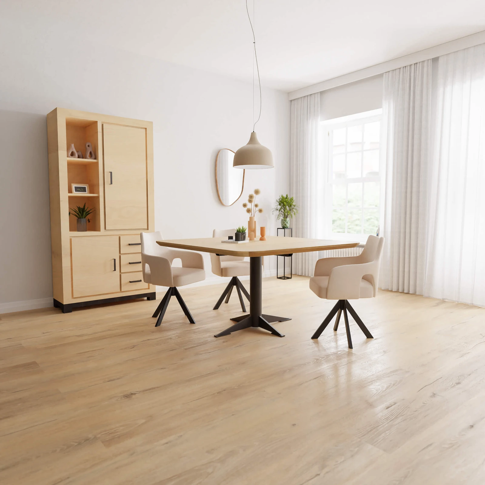 Eettafel Westfield - Vierkant afgeronde hoek Eiken Nature White (140x140cm)