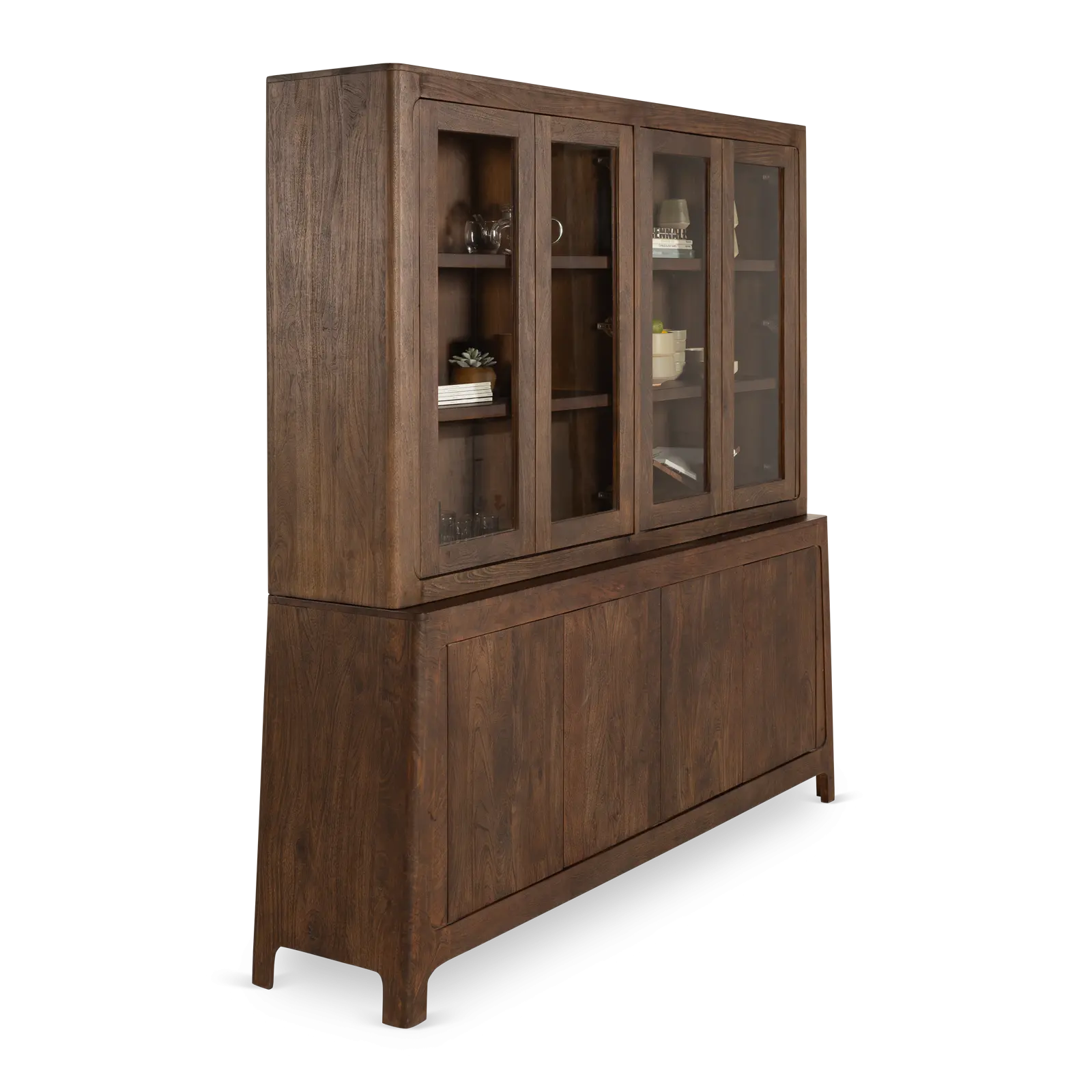 Buffetkast Latara - 200 cm - 8-deurs - Mangohout Cacao Bruin - 4 glasdeuren, 4 dichte deuren