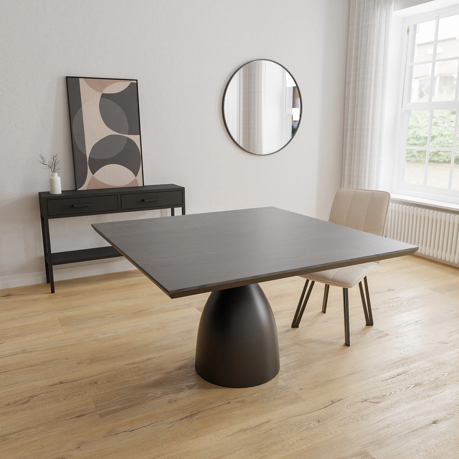 Eettafel Dome - Vierkant HPL Houtlook Zwart (130x130cm)