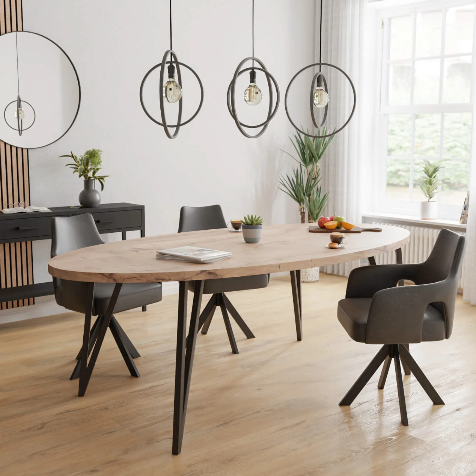 Eettafel Triangle - Ovaal Eiken Kiezel (220x110cm)