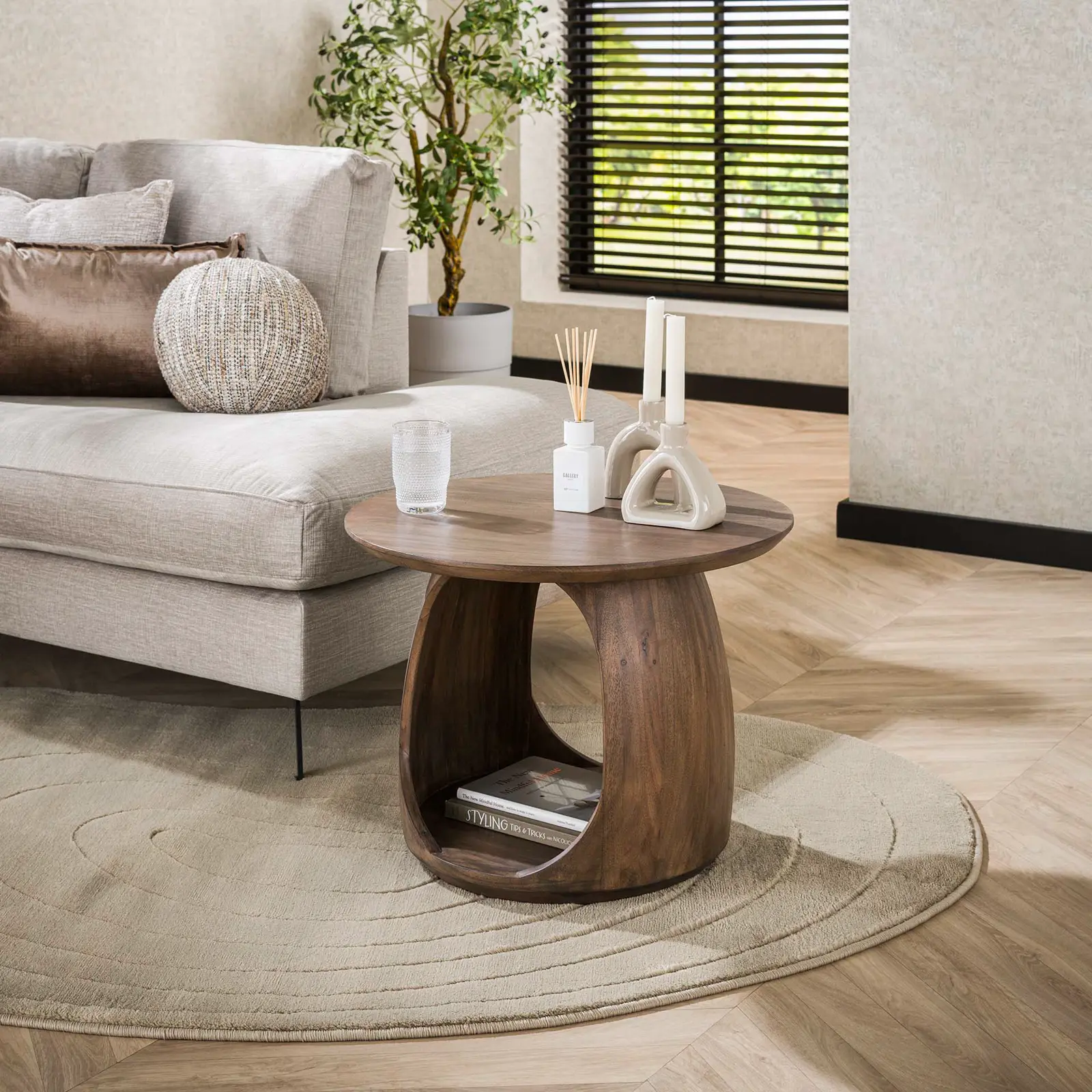 Salontafel Flow Solid - rond Ø60 cm - Acacia Glaze Bruin