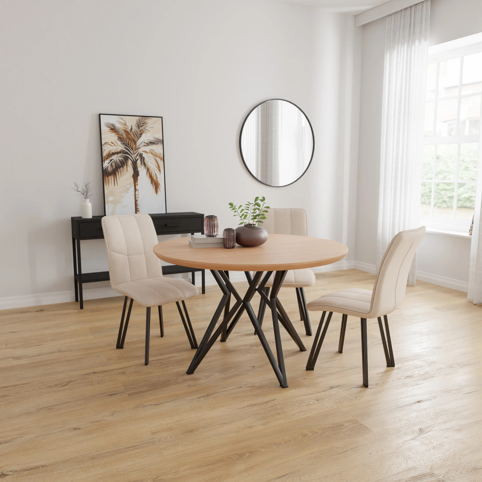 Eettafel Crosse - Rond Nature White (120cm)