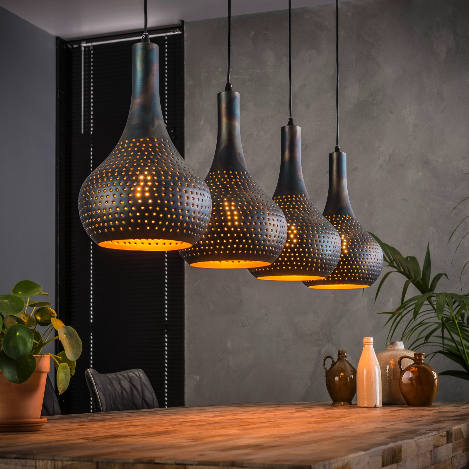 Hanglamp (4 lichts) Punch Kegel - Zwartbruin