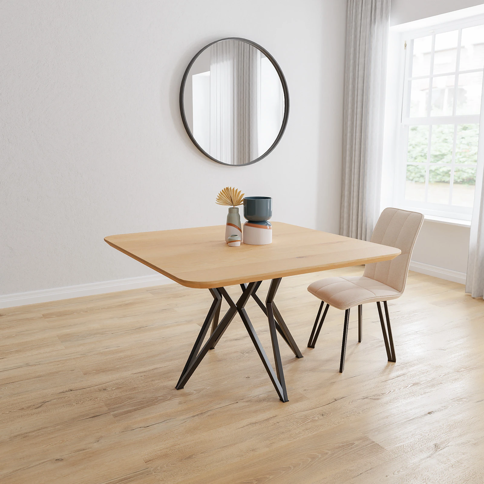 Eettafel Crosse - Vierkant afgeronde hoek Eiken Nature White (130x130cm)