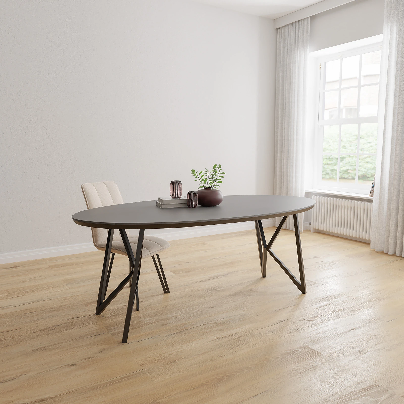Eettafel Crosse (los) - Ovaal HPL Houtlook Zwart (200x105cm)