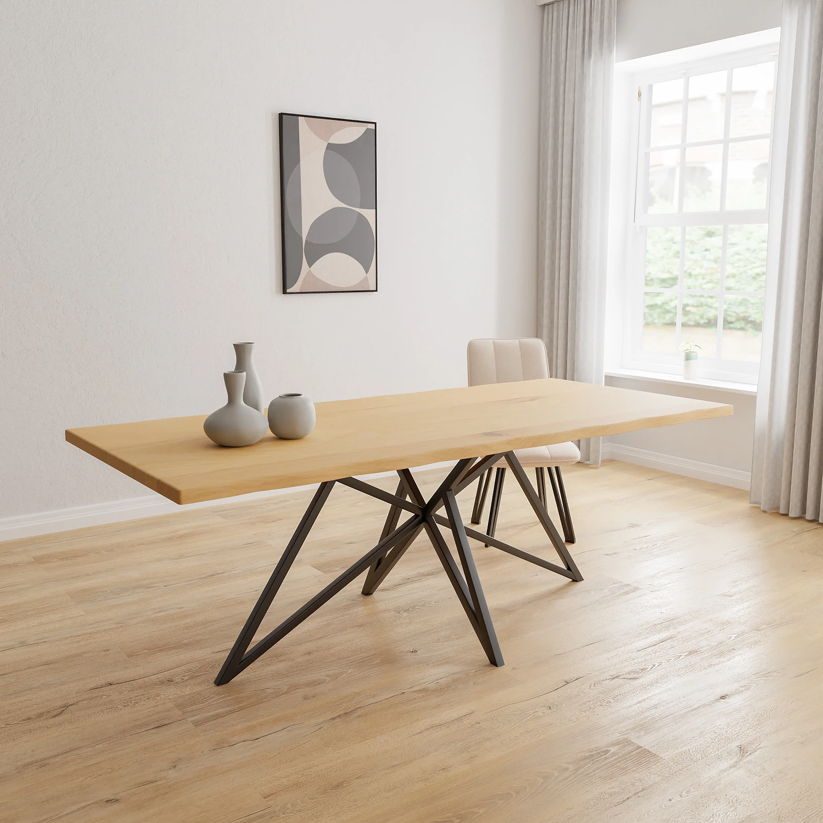 Eettafel Crosse - Rechthoekig Boomstam Eiken Nature White (220x100cm)