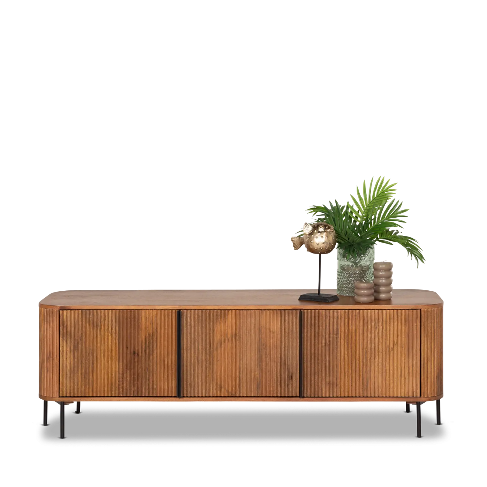 TV meubel Amare - 154 cm - Mangohout Lichtbruin - 3 deuren
