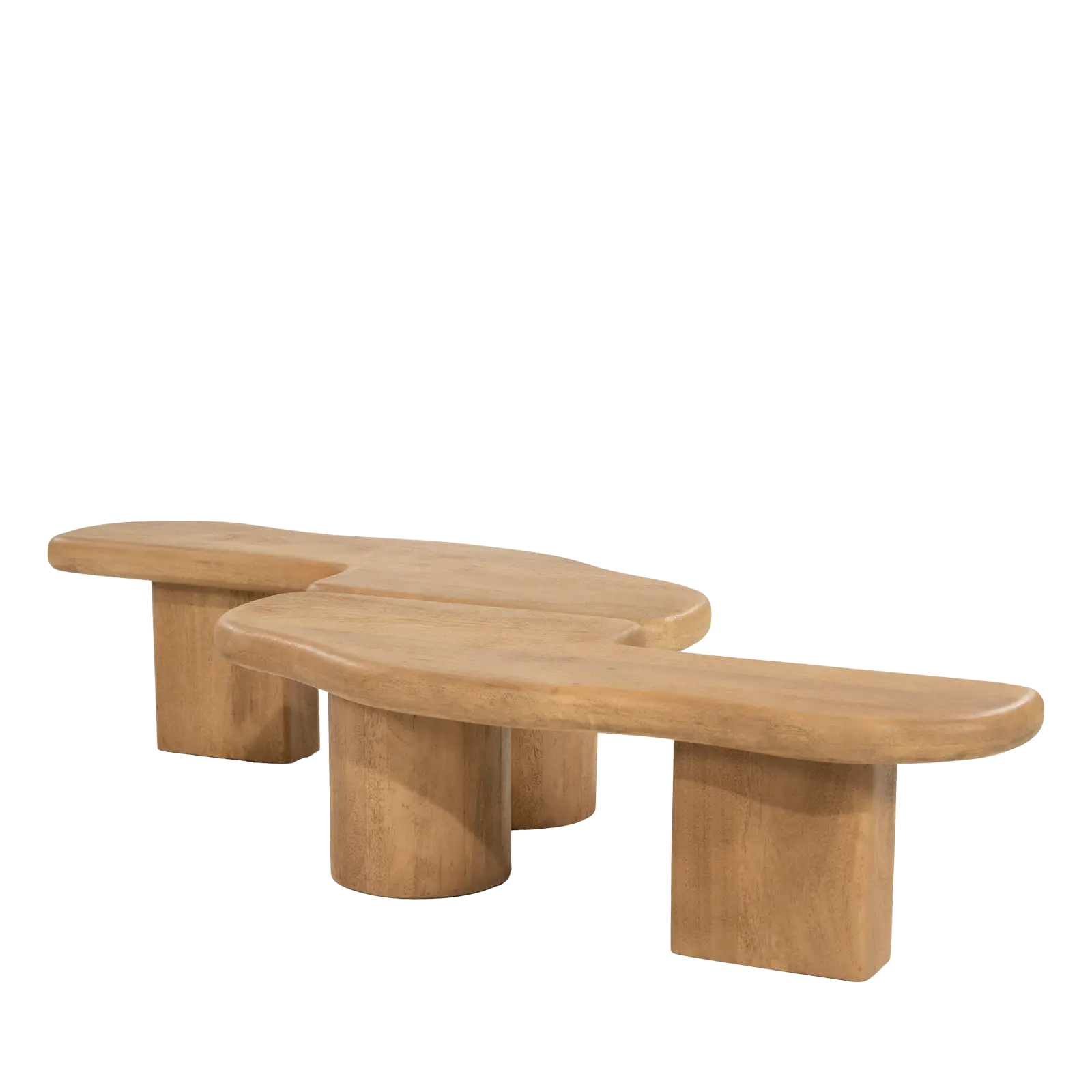 Salontafel set van 2 Yuo - organische vorm 100x80 cm - Mangohout Naturel