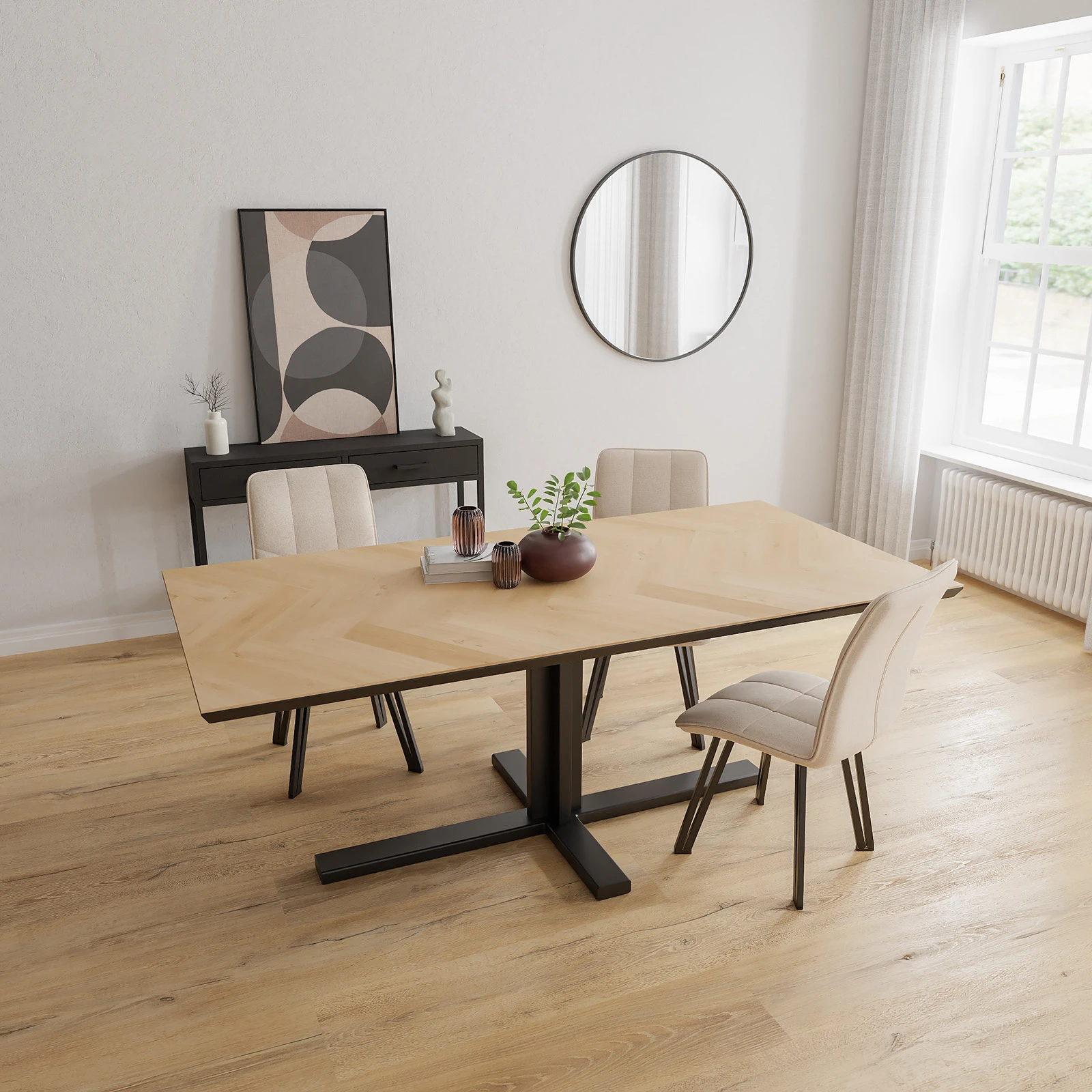 Eettafel Kolos - Rechthoek Eiken Visgraat Nature White (200x100cm)