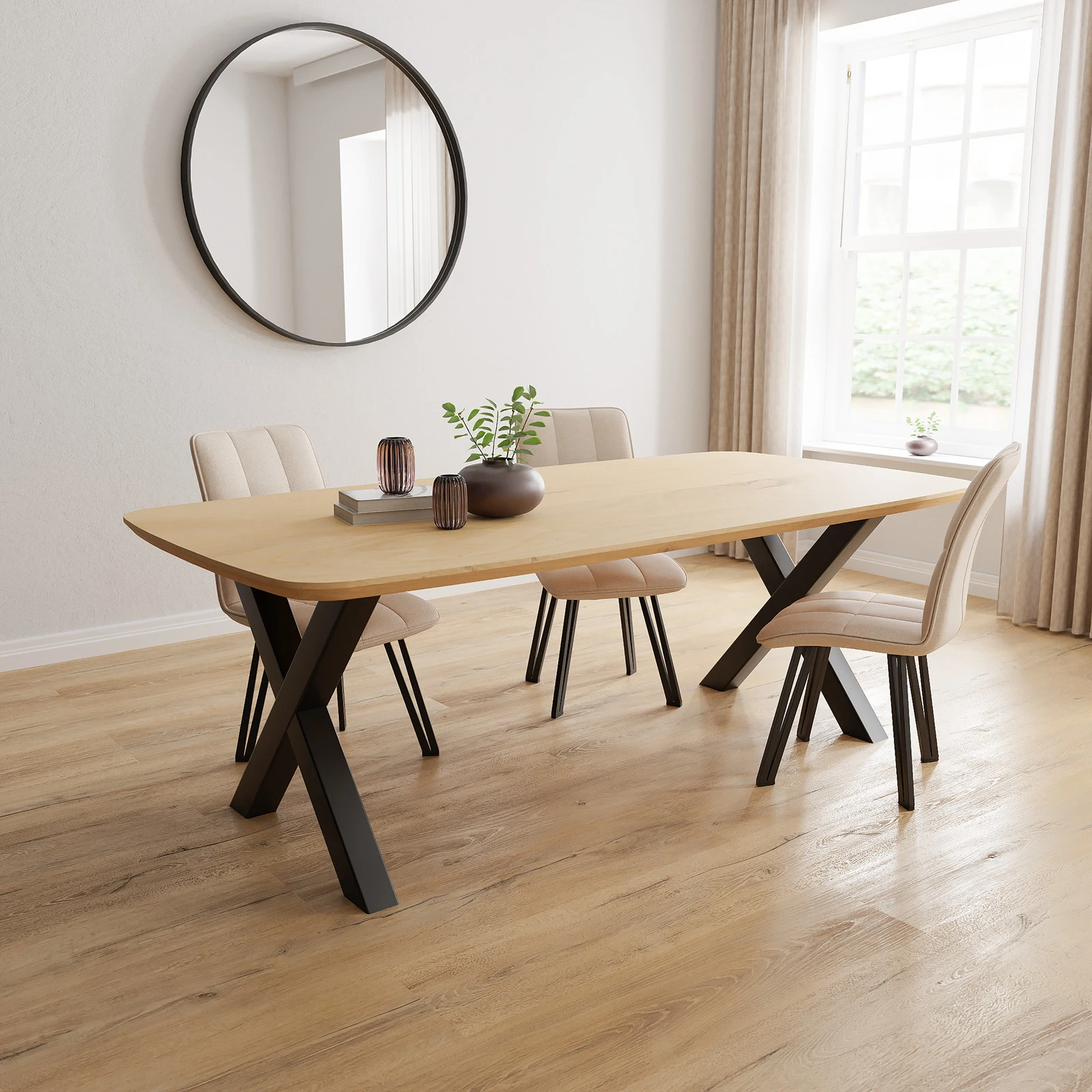 Eettafel X Poot(10x10cm) - Deens Ovaal Eiken Nature White (220x110cm)