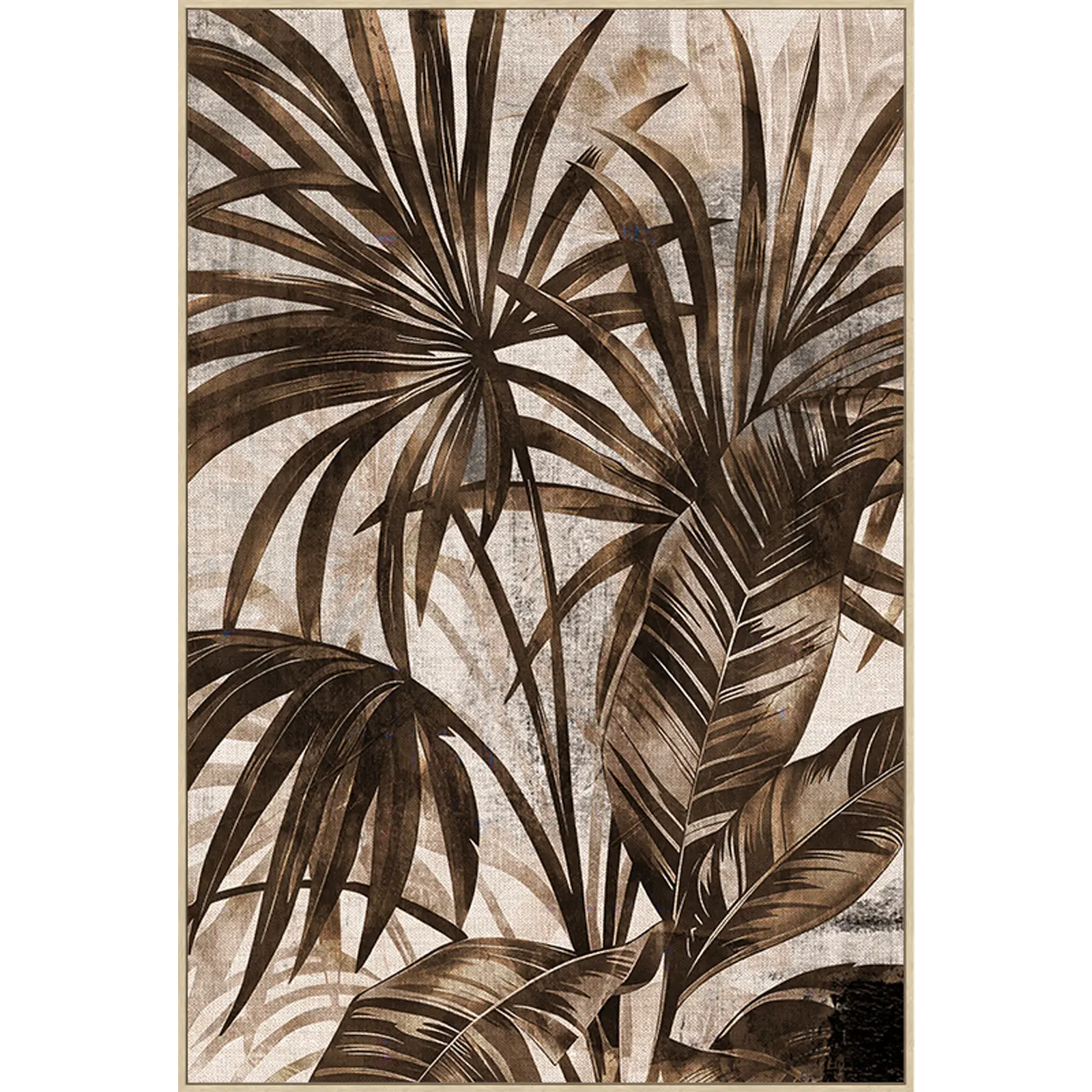 Schilderij Palm bladeren - 80x120 cm - Bruin / Beige