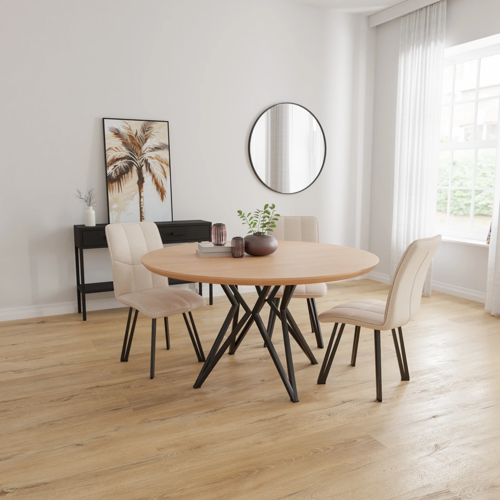 Eettafel Crosse - Rond Nature White (140cm)