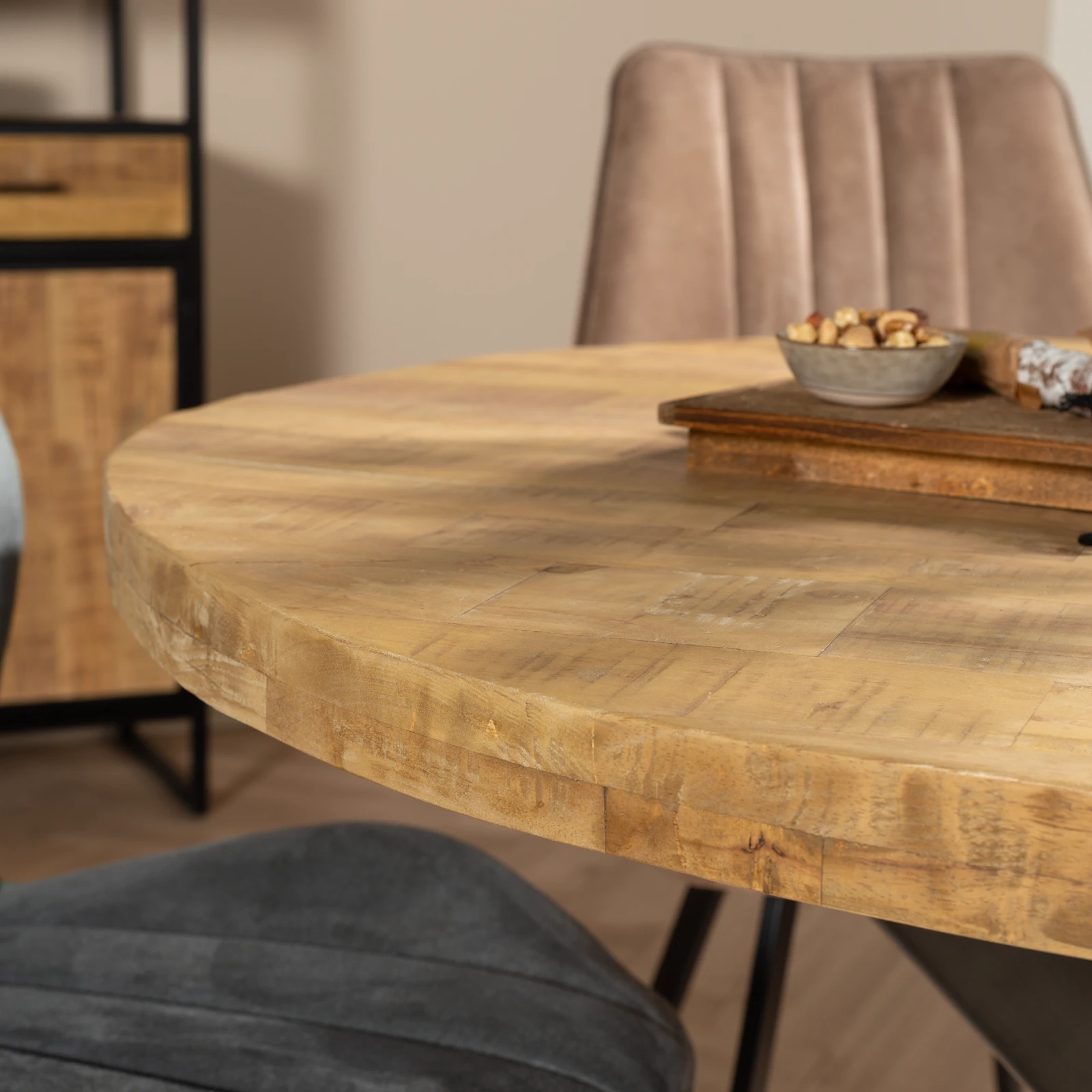 Eettafel (rond 120cm - poot 10x5cm) Steelwood - Seasoned Brown