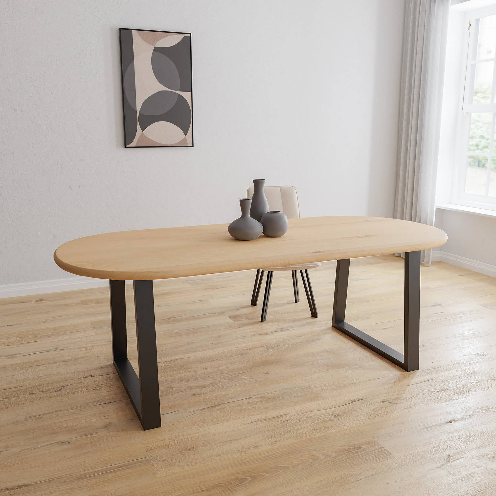 Eettafel U poot (8x4cm) - Halve Cirkel Eiken Nature White (220x100cm)