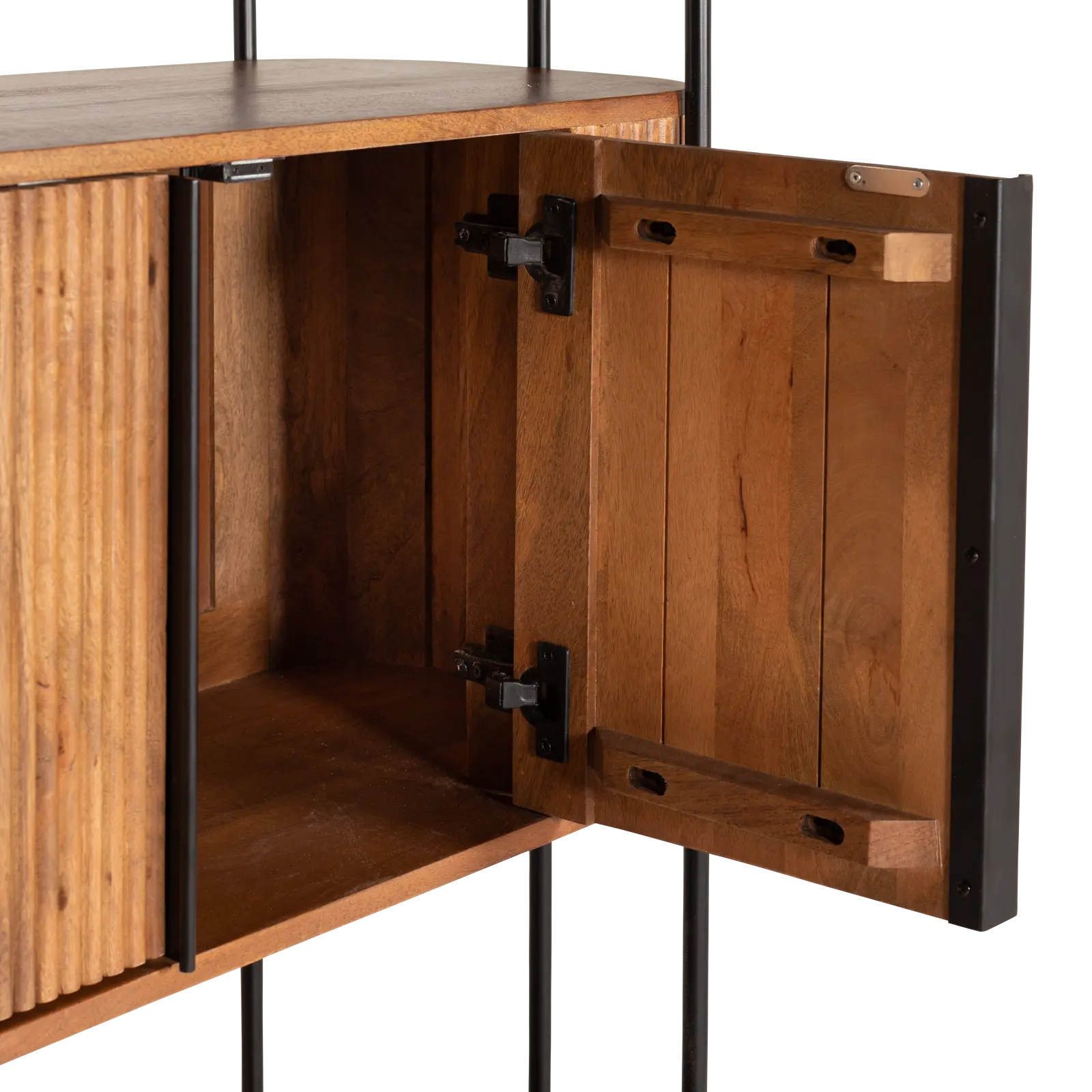 Wandkast Amare - 170 cm - Mangohout Lichtbruin - 4 deuren, 2 open vakken