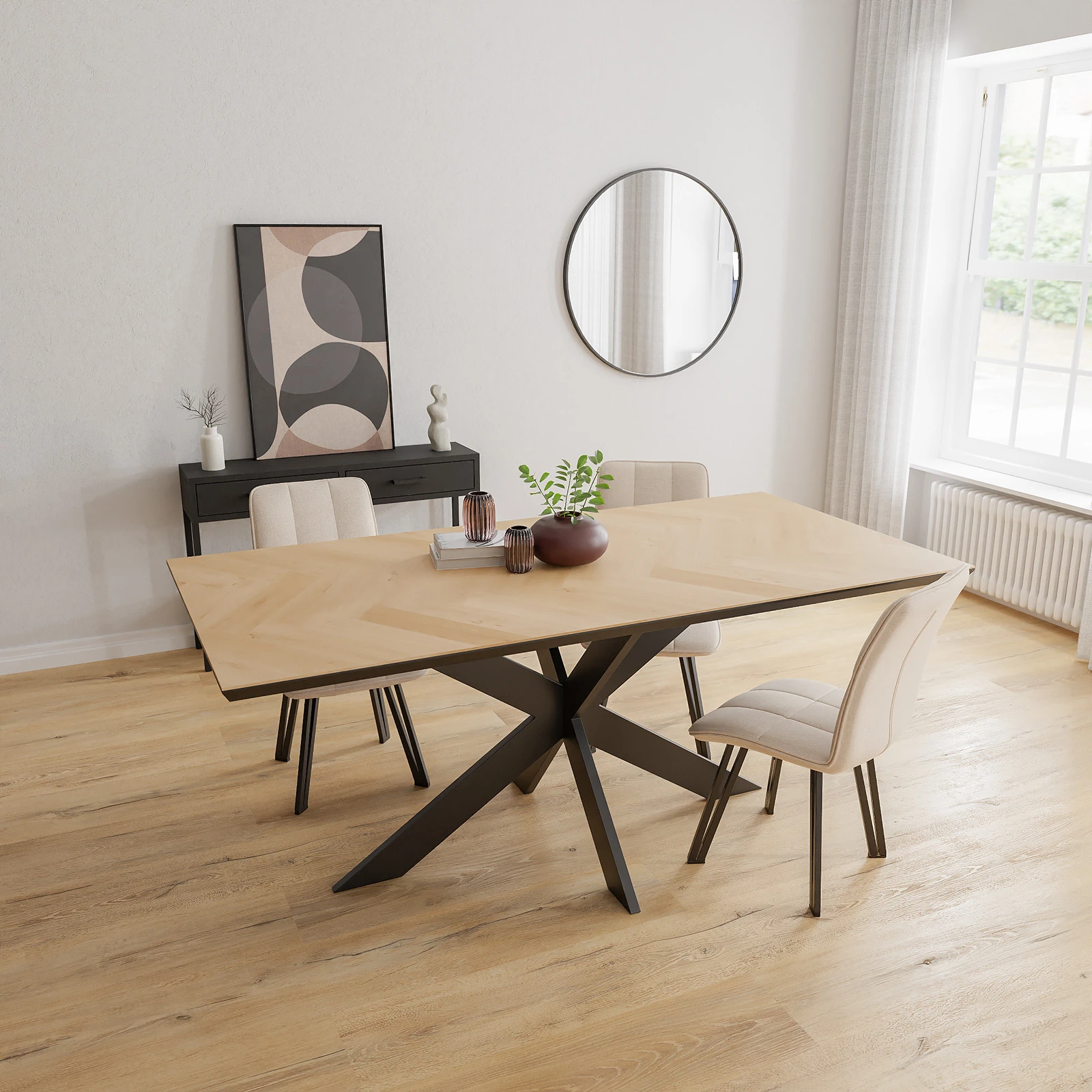 Eettafel Matrix - Rechthoek Eiken Visgraat Nature White (200x100cm)