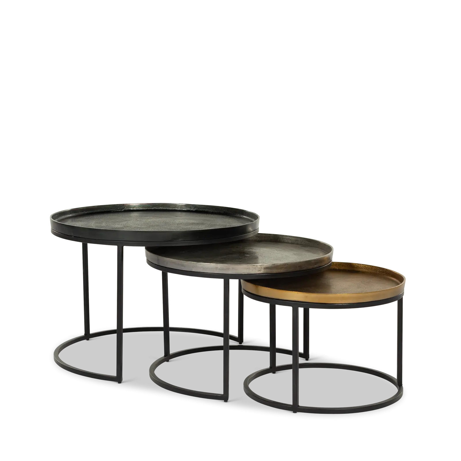Salontafel set van 3 Zulia - rond 70/60/50 cm - metaal mix  Zwart/Tin/Goud
