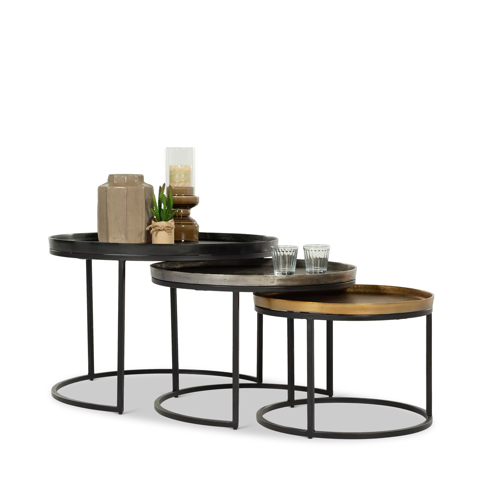 Salontafels (set van 3) Zulia - Zwart/Tin/Goud
