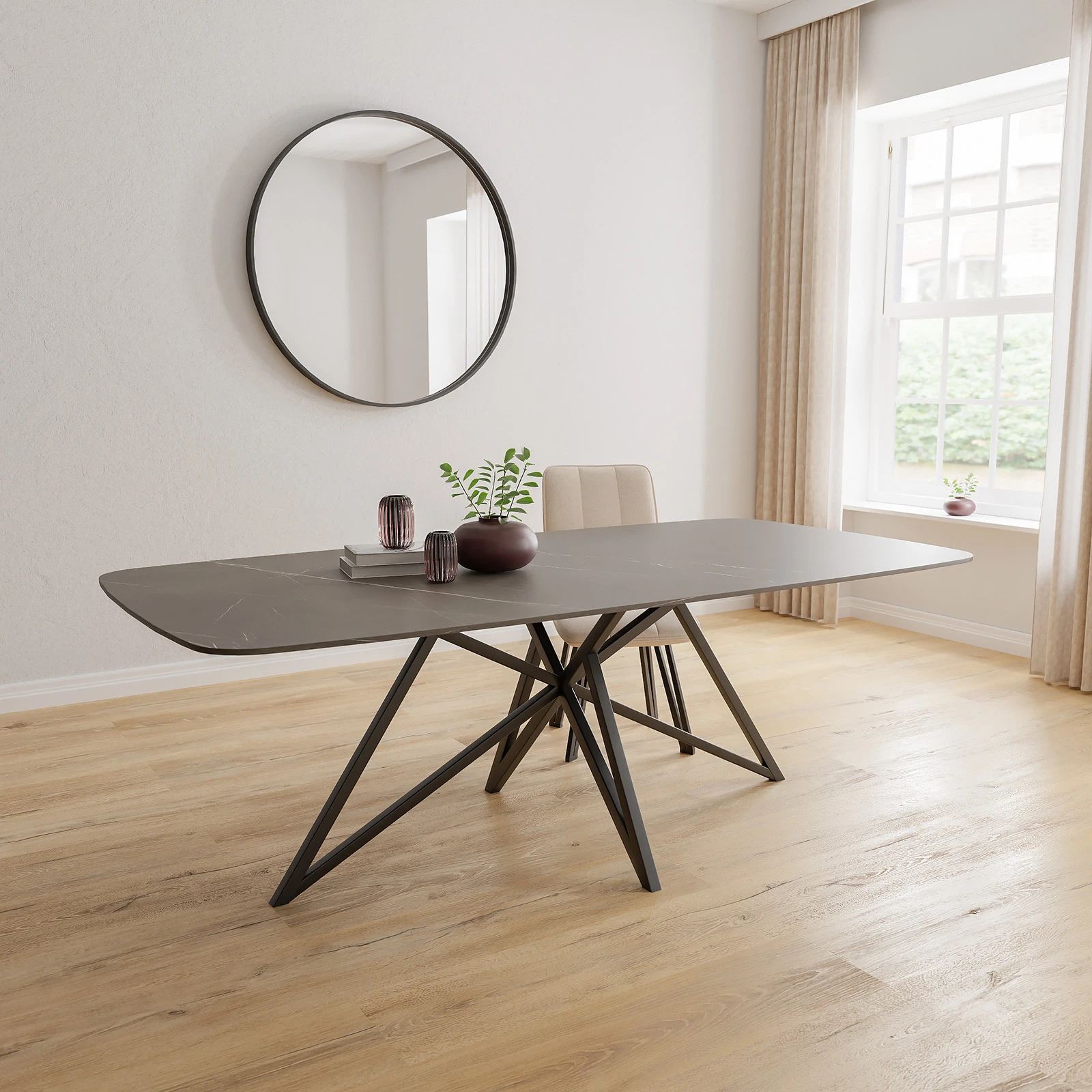 Eettafel Crosse - Deens Ovaal Keramiek Imperiale Satin (220x110cm)