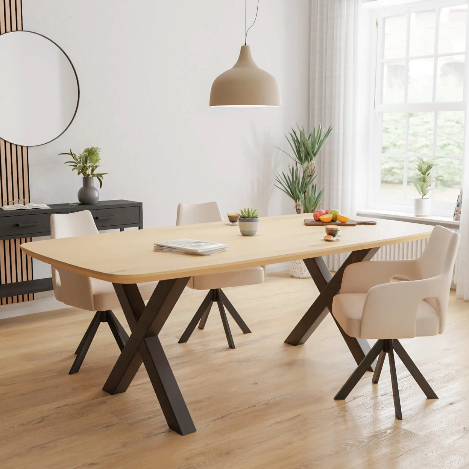 Eettafel X Poot(8x8cm) - Deens Ovaal Eiken Nature White (220x110cm)