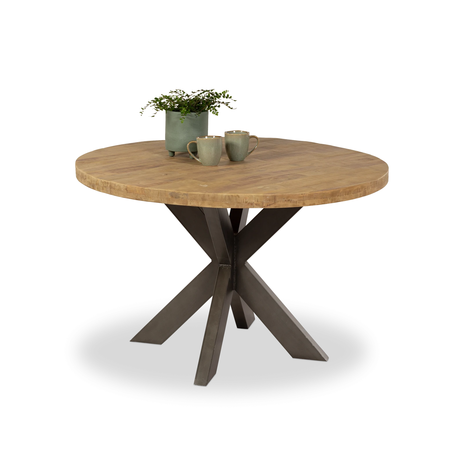Eettafel (rond 120cm - poot 10x5cm) Steelwood - Seasoned Brown