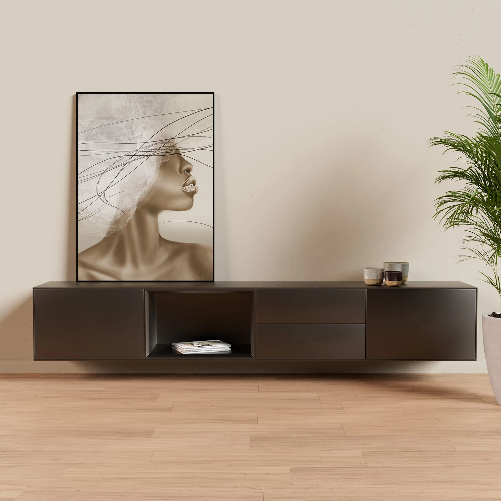 TV Meubel Pearl Mouse Grey 240cm Zwevend