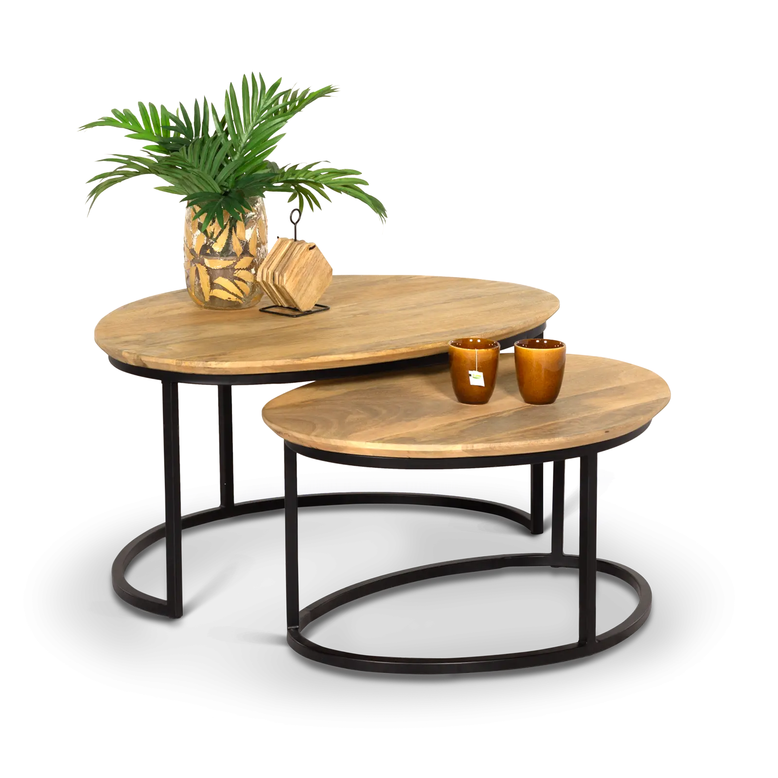 Salontafel set van 2 - Rimini - kiezelvorm - Mangohout Naturel