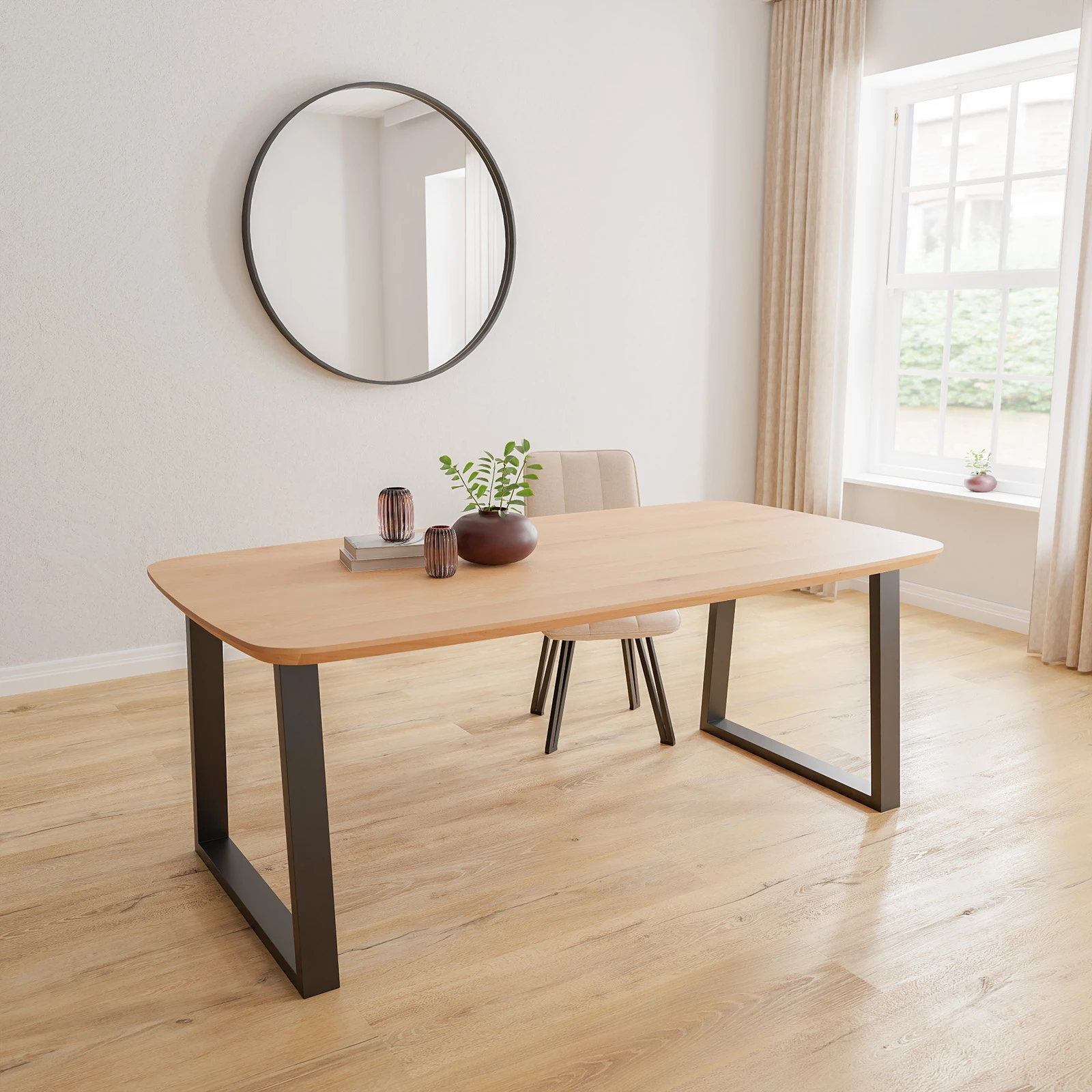 Eettafel U Poot(8x4cm) - Deens Ovaal Eiken Nature White (220x110cm)