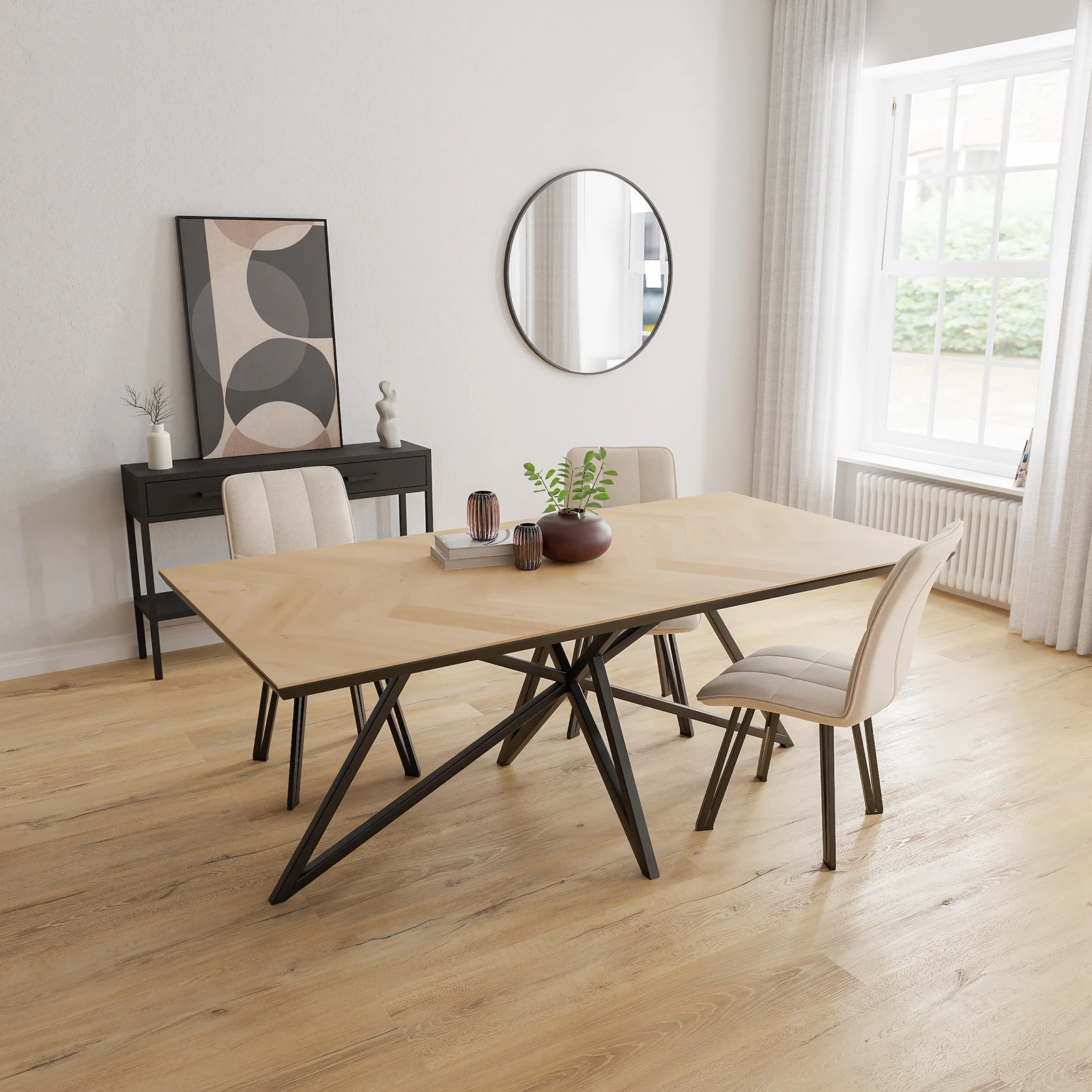 Eettafel Crosse - Rechthoek Eiken Visgraat Nature White (200x100cm)