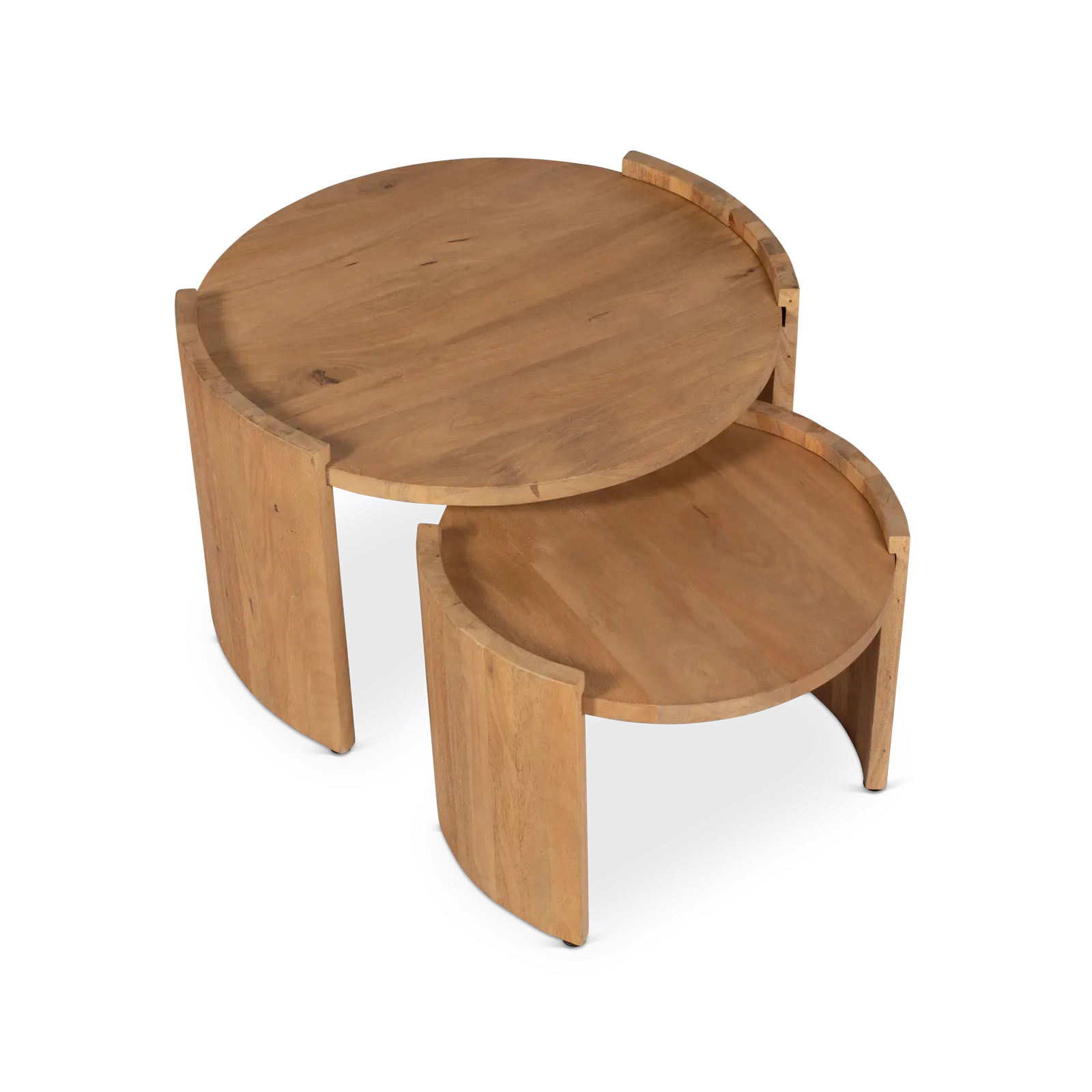 Salontafel set van 2 Miles - rond 70/50 cm - Mangohout Loom Naturel