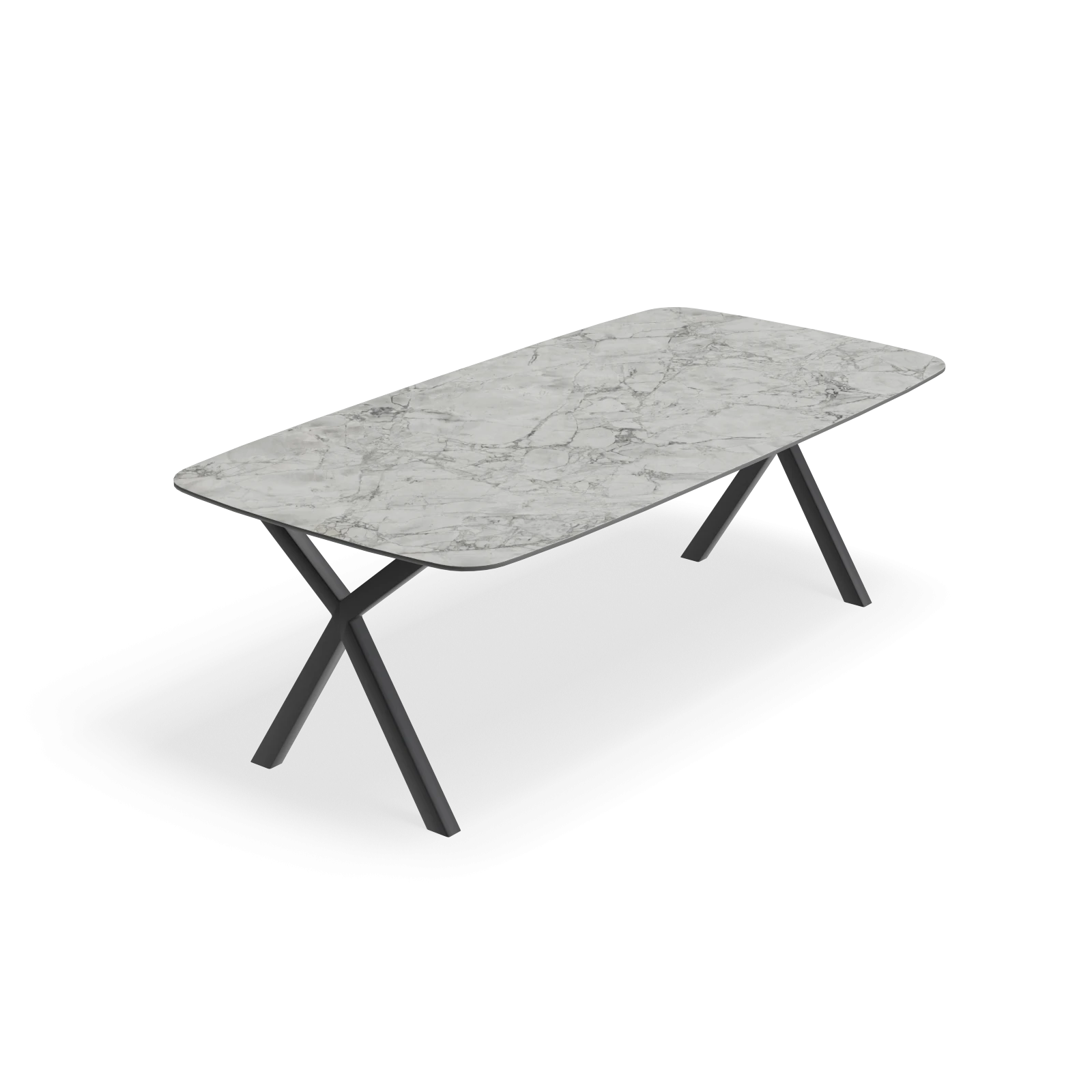 Eettafel X poot - Deens Ovaal Keramiek Superwhite Satin (220x110cm)